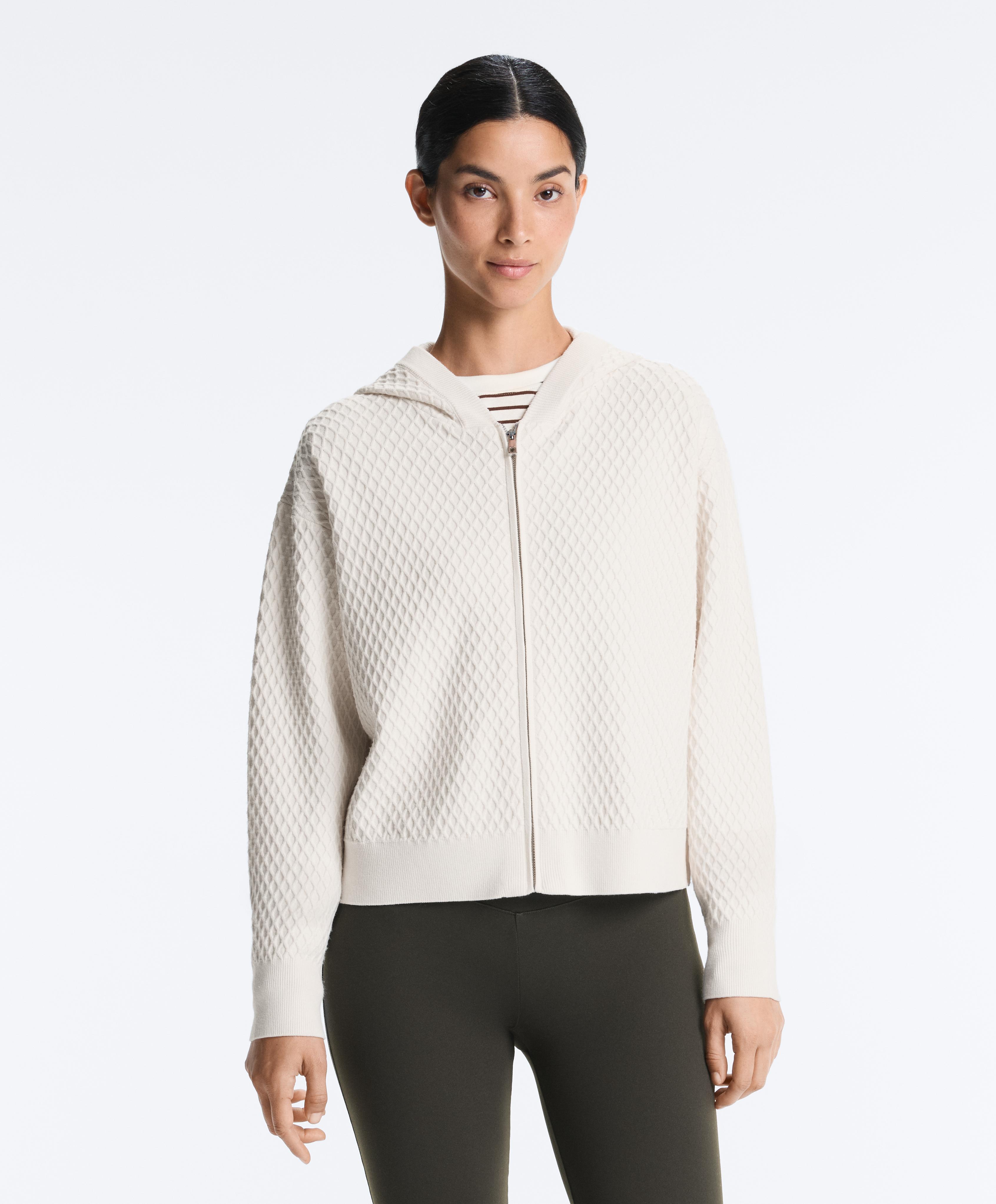 Structured knit hooded jacket — PALE ECRU