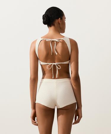 Bubble-texture crochet bikini top — ECRU 8