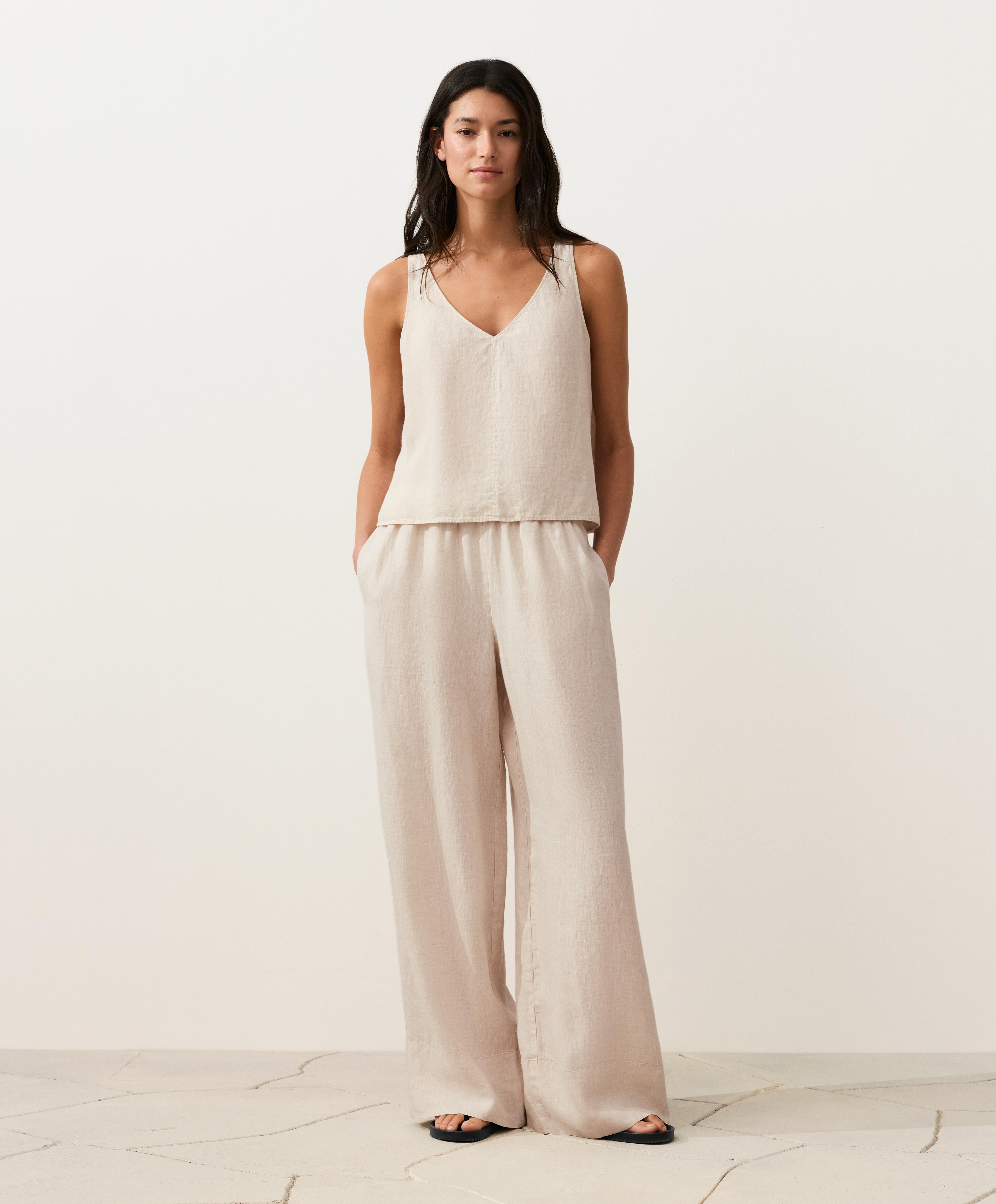 100% linen V-neck strap top