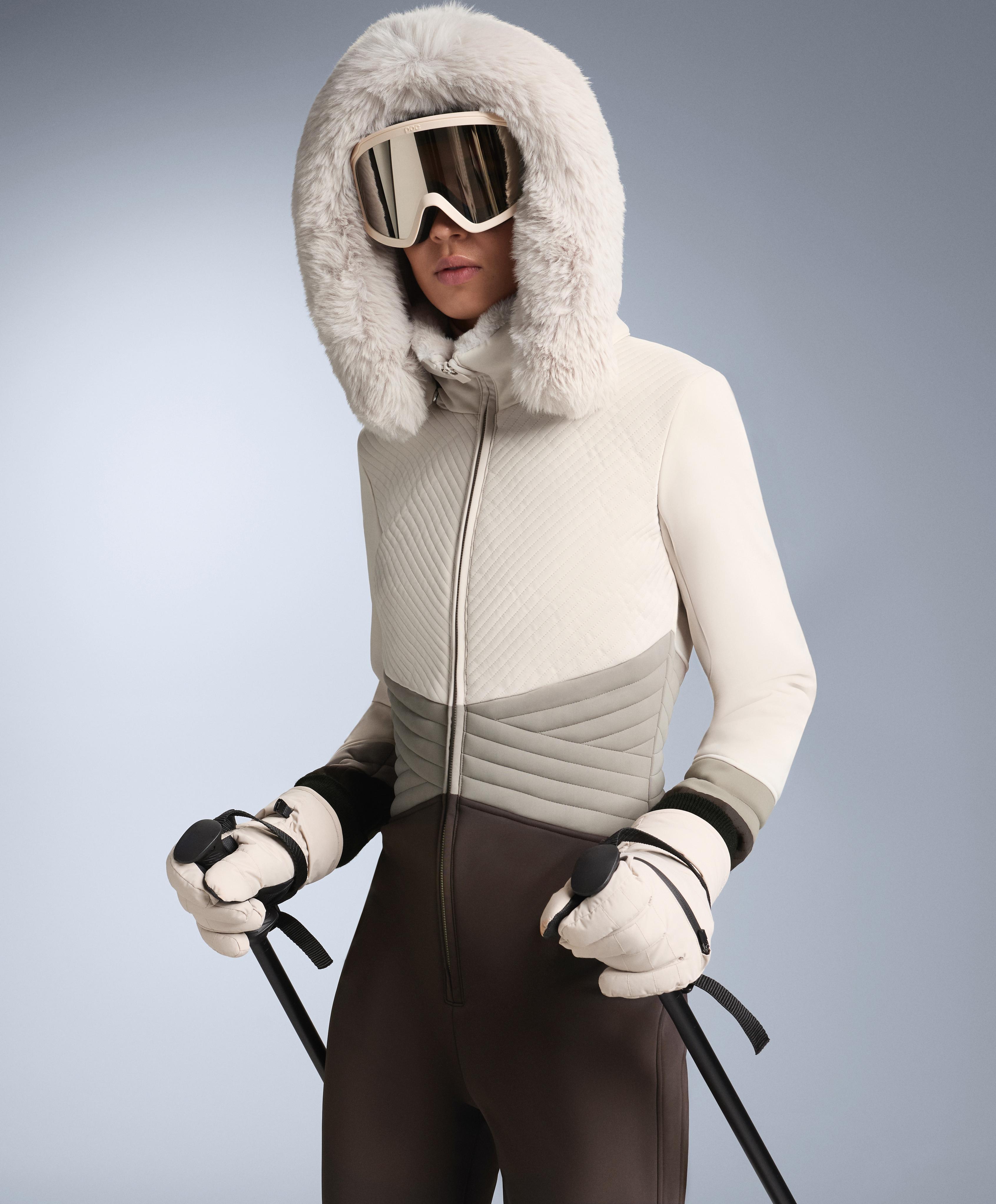 Water-resistant colour-block fitted stretch SKI jumpsuit — PALE MINK