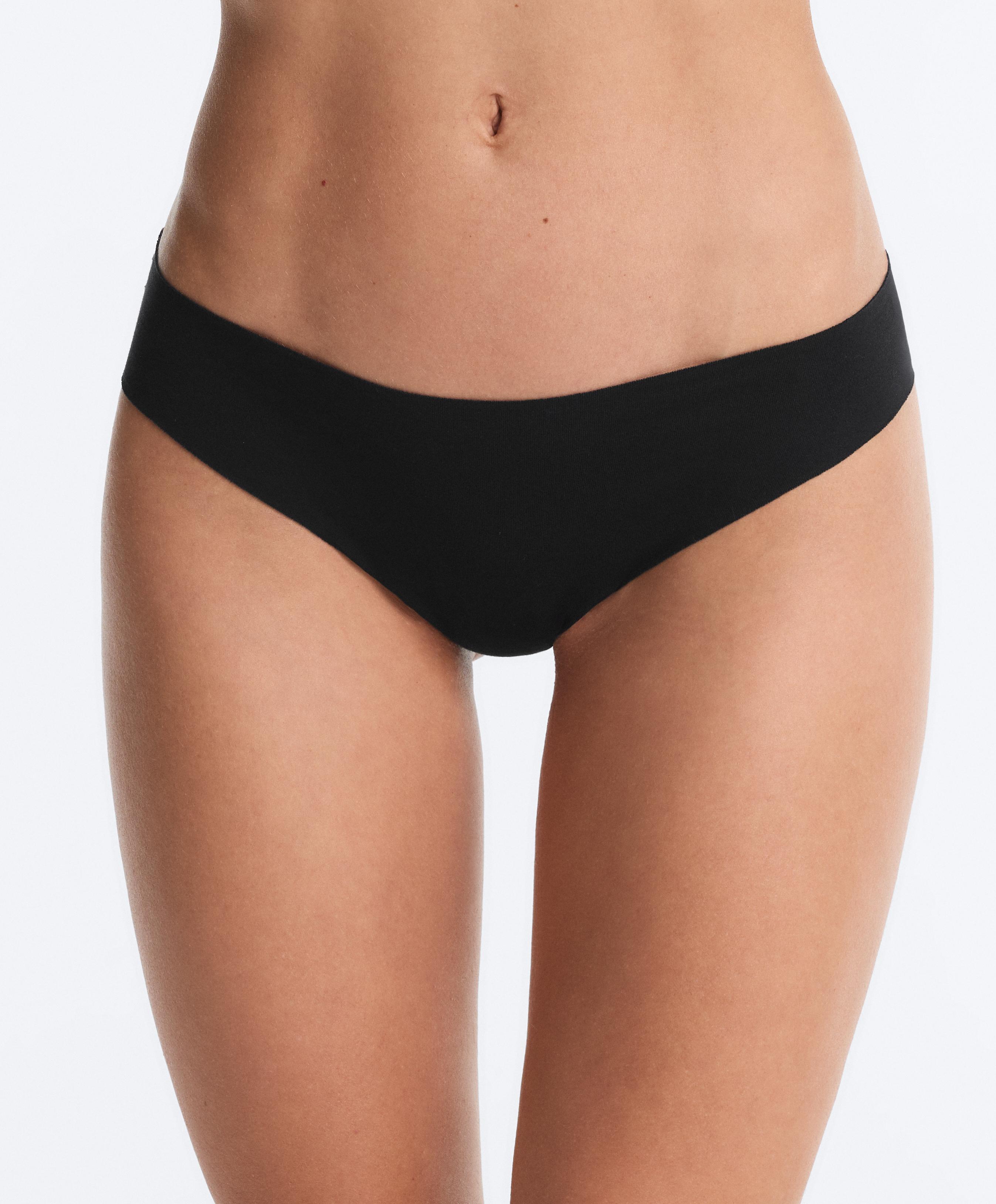 3 invisible laser-cut cotton blend thongs — BEIGE