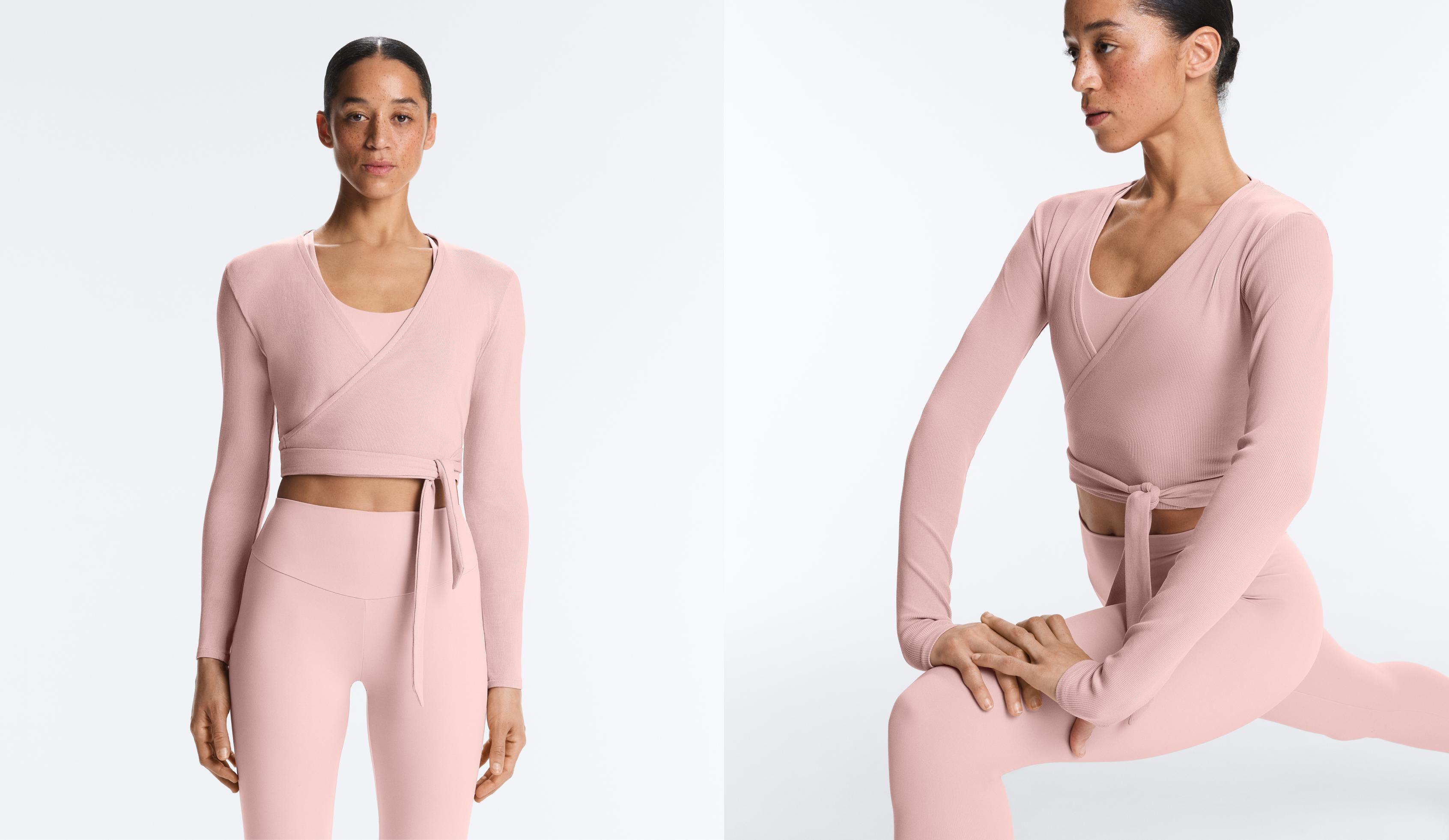 Rib cotton blend wrap T-shirt — NUDE PINK
