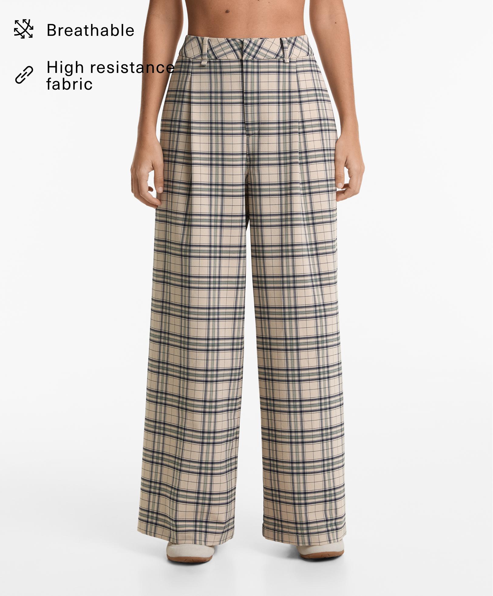 Wide-leg check print trousers