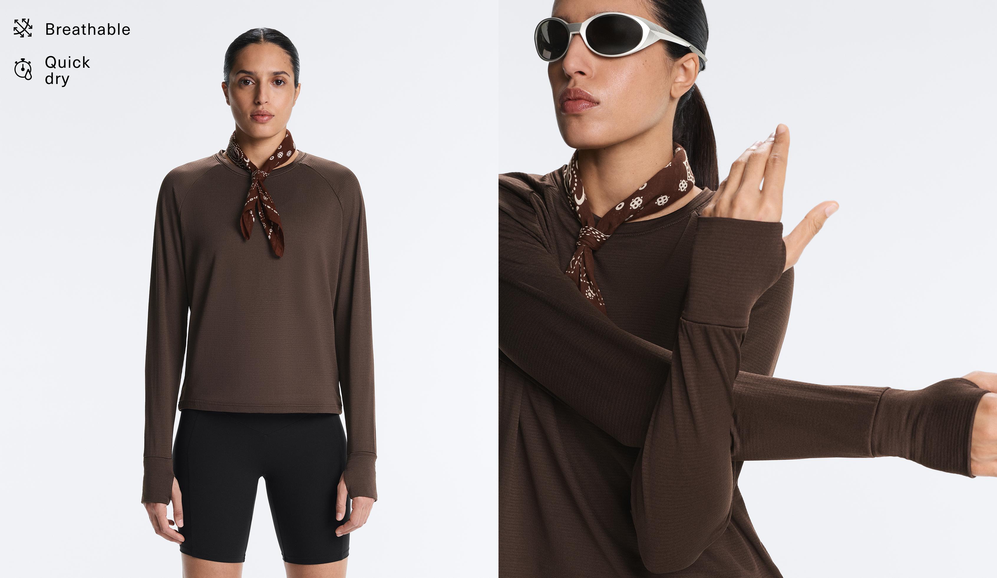 Long-sleeved technical T-shirt — BROWN