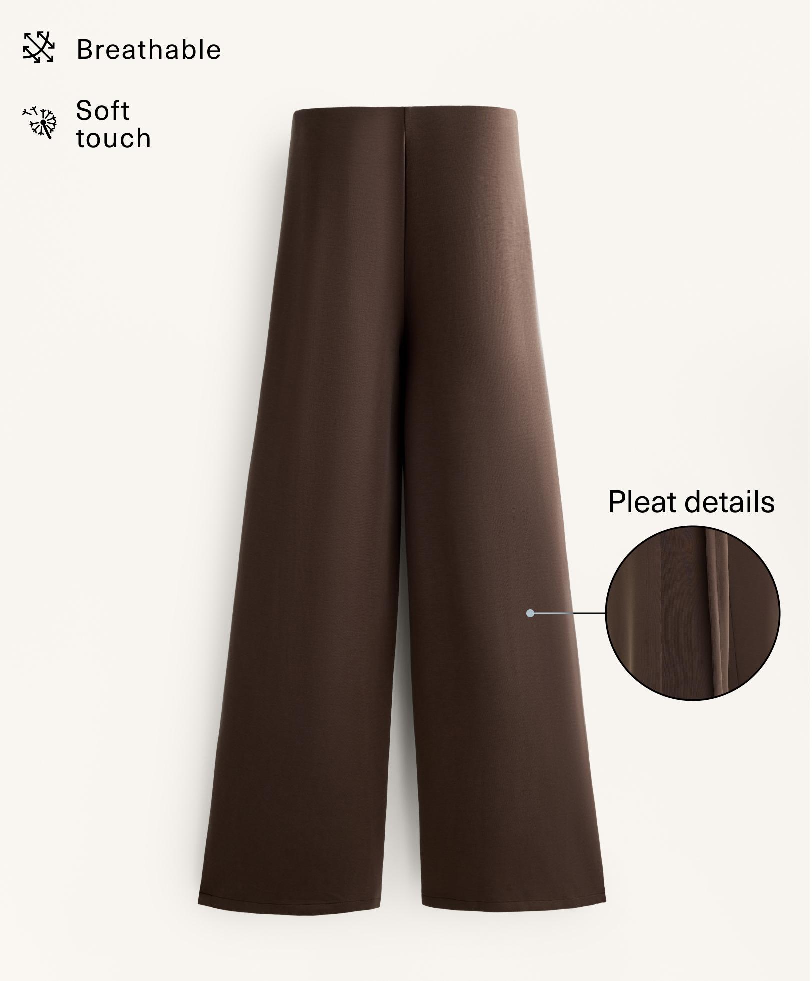 מכנסיים wide leg קפלים צדדים בשילוב modal במגע רך.