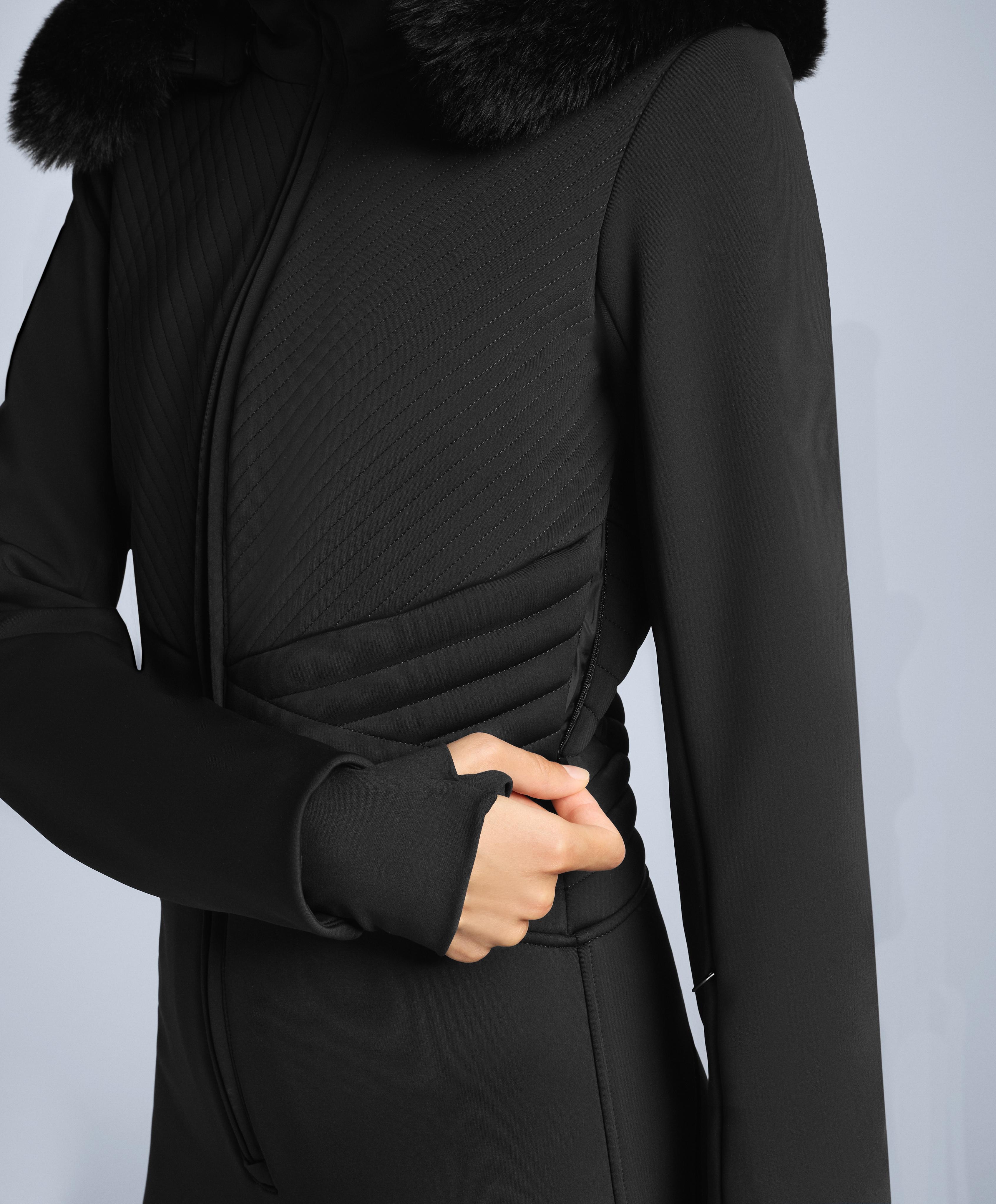 Water-resistant fitted stretch SKI jumpsuit — BLACK