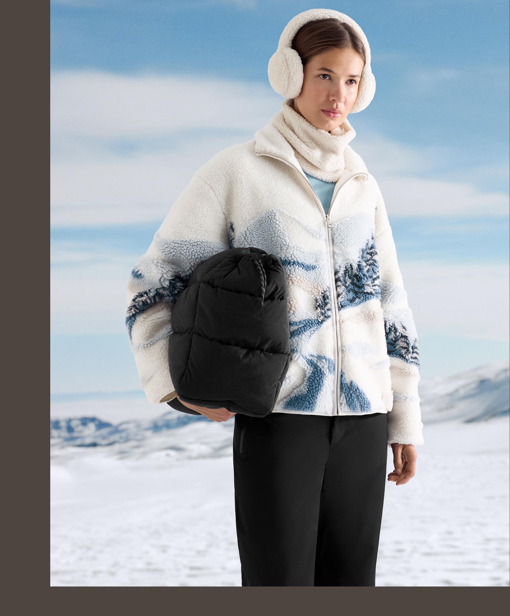 Faux-shearling jacket with mountain print