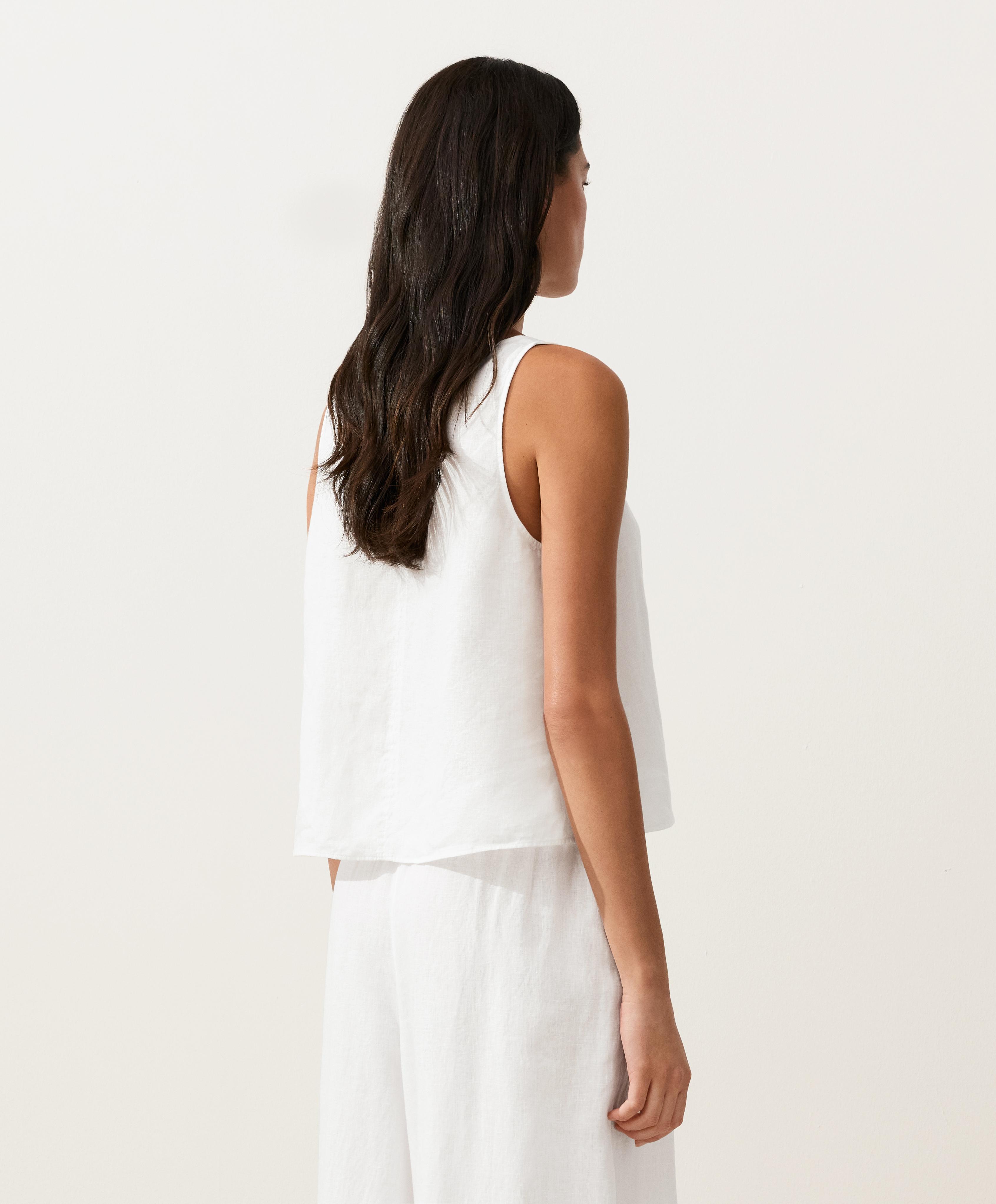 100% linen V-neck strap top — WHITE