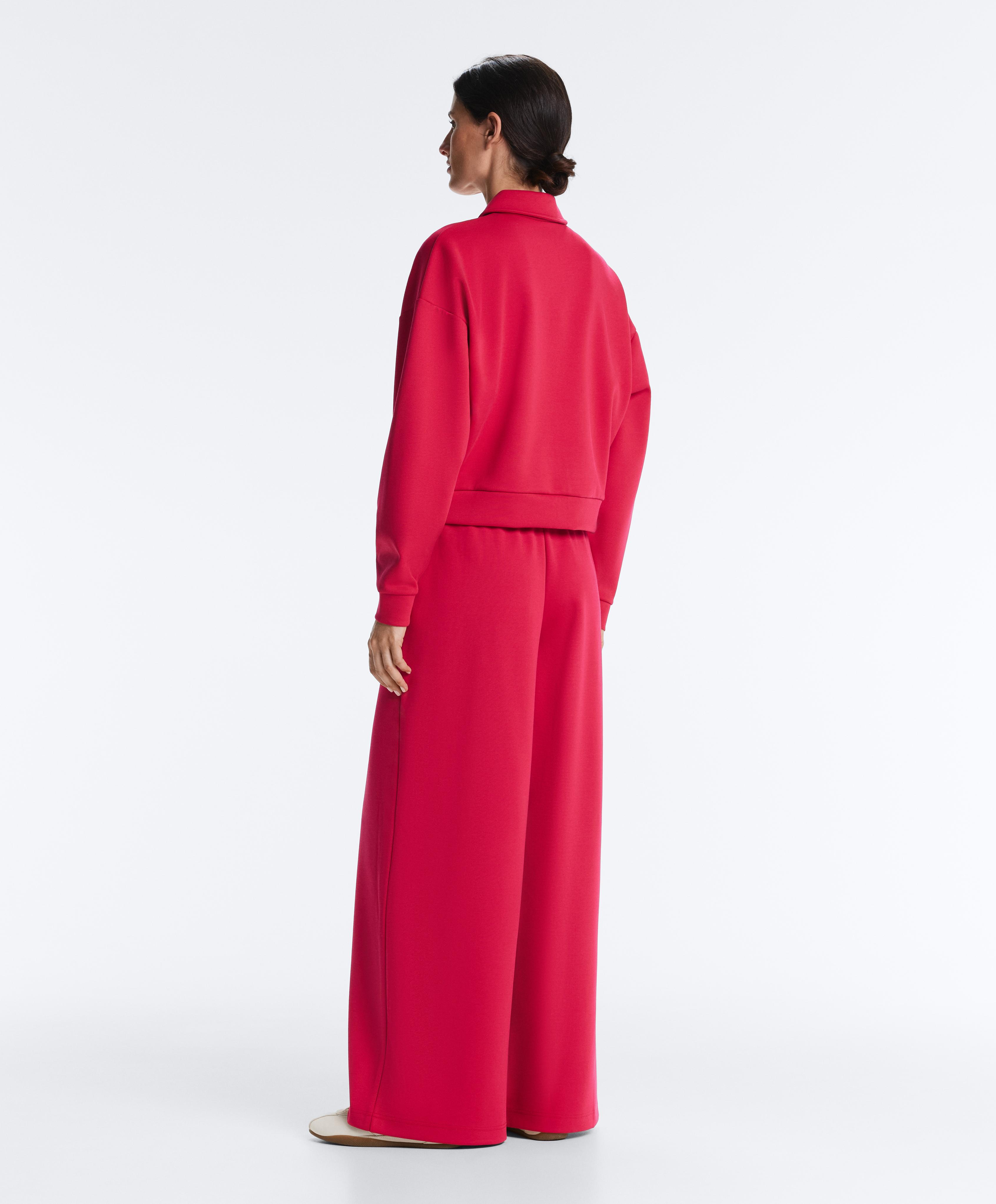Wide-leg piqué pleat trousers with cotton — RED