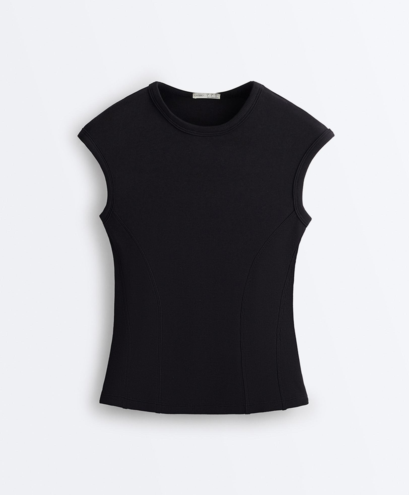 Short-sleeved rib top with cotton and modal — BLACK