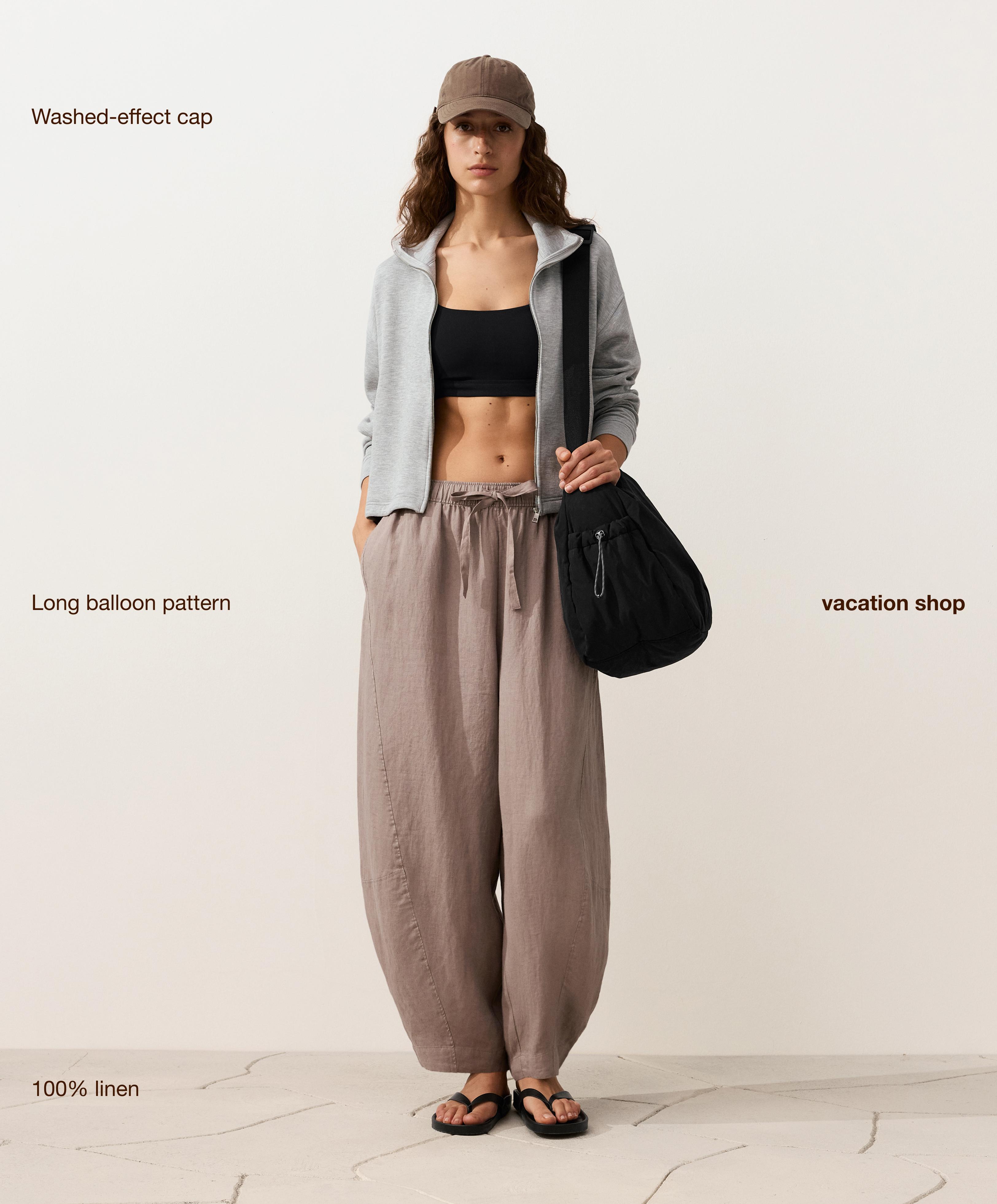 100% linen balloon trousers — TAUPE-GREY