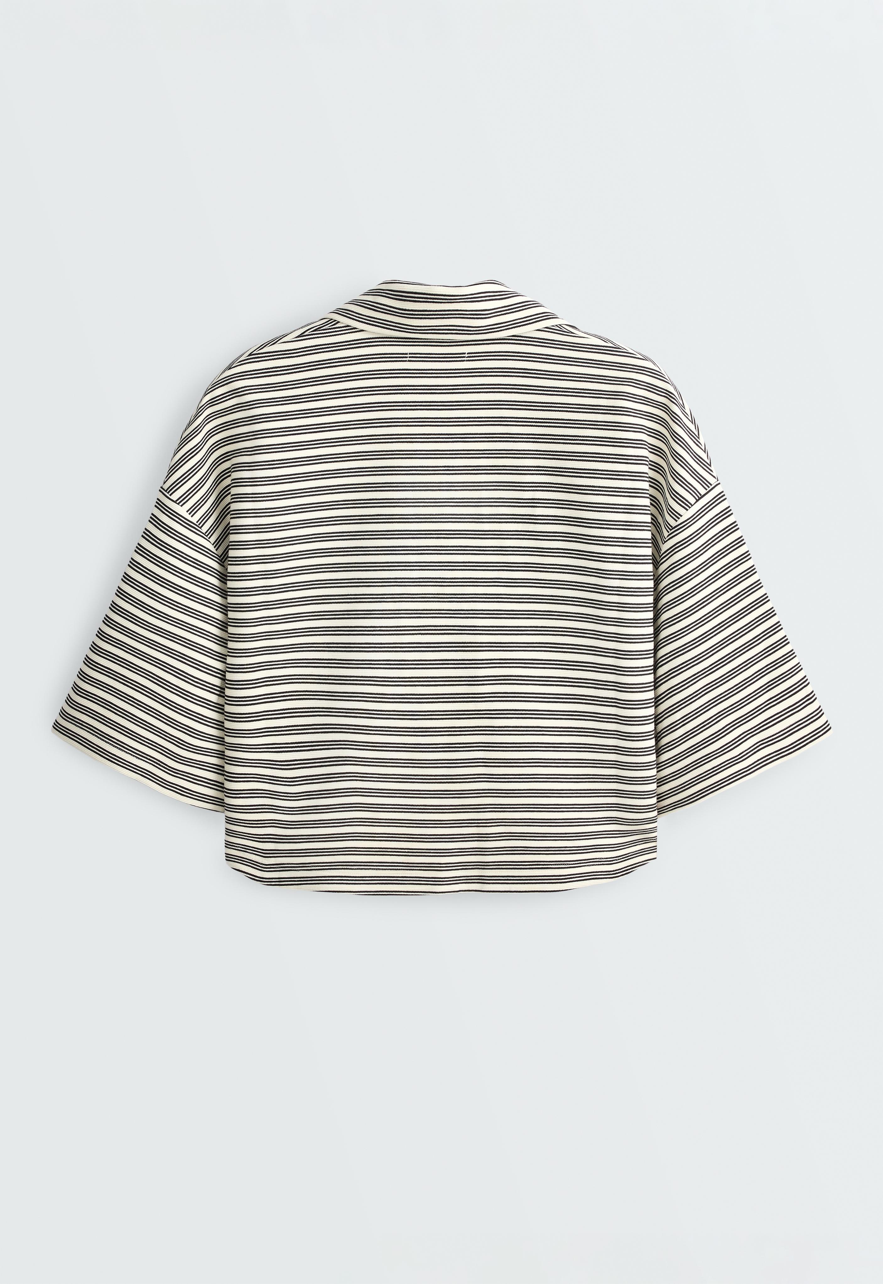 Relaxed striped cotton blend polo shirt — PALE ECRU