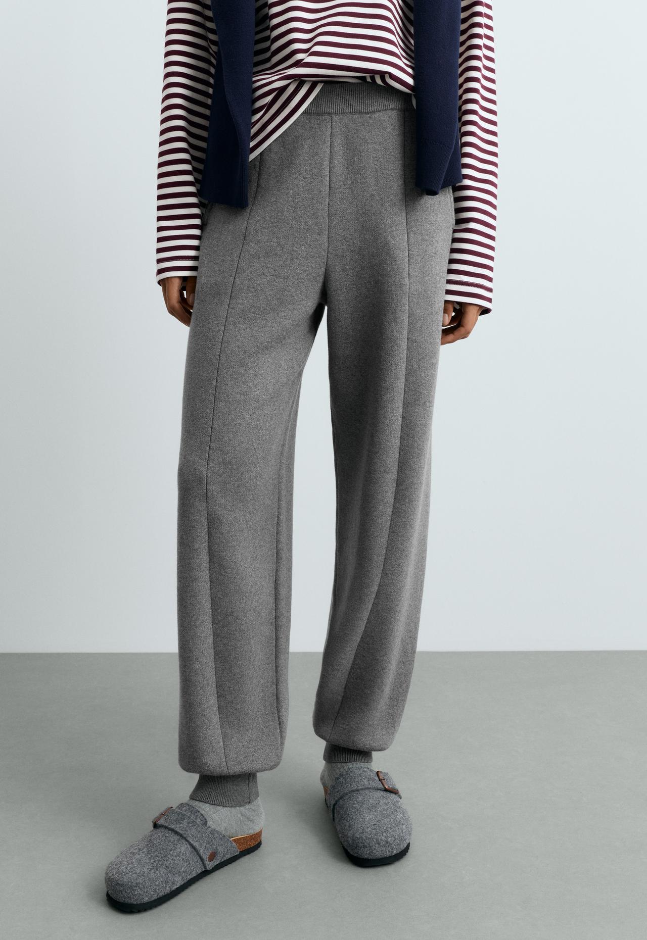 Cotton-blend knit joggers — MOTTLED GREY MELANGE