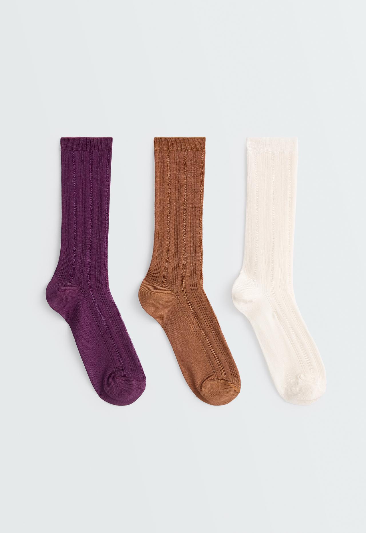 3 pairs of viscose blend classic openwork socks — DARK PLUM