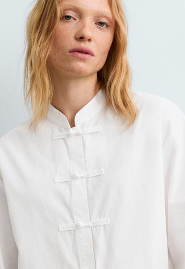 100% cotton stand-up collar shirt — WHITE 3