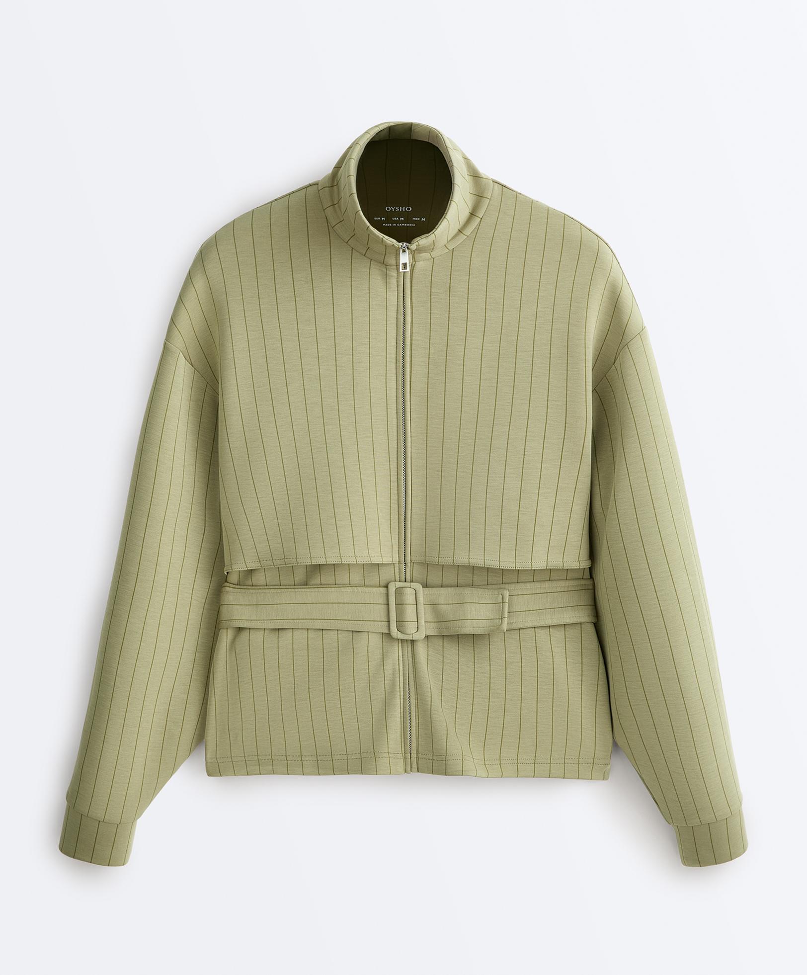 Boxy cape jacket with soft-touch modal pinstripe — YELLOW GREEN