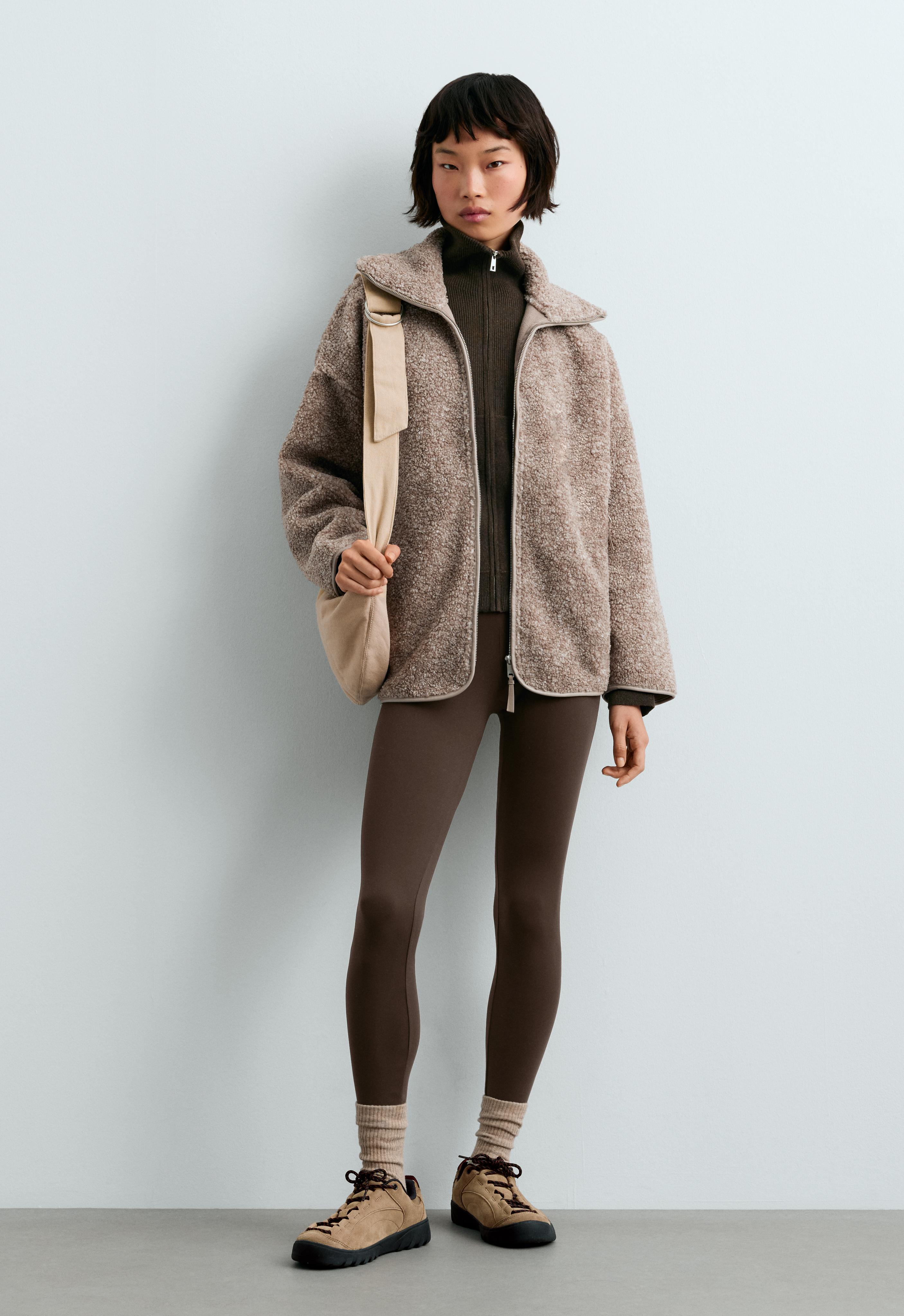 High-collar faux-shearling jacket