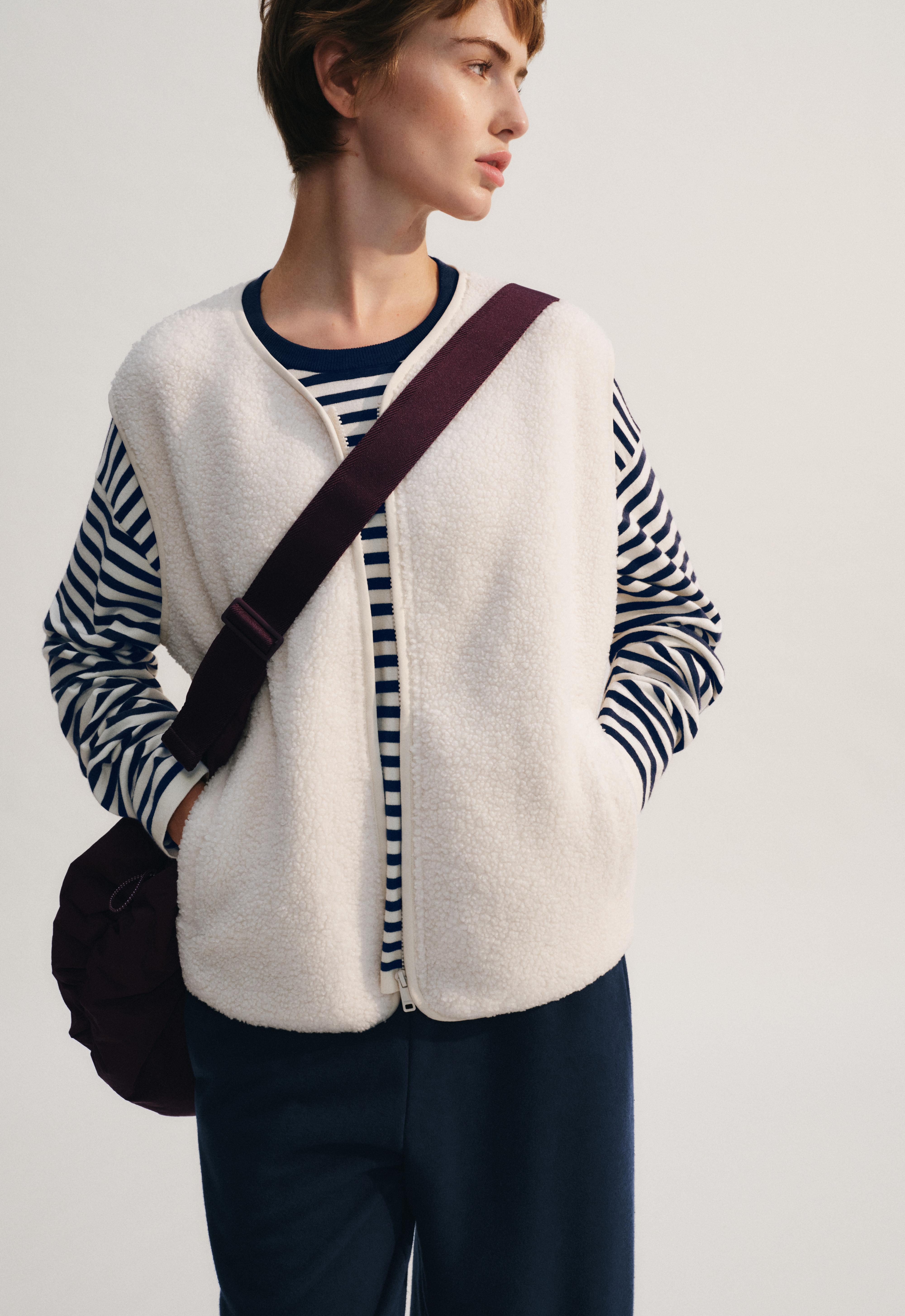 Faux-shearling zip gilet — ECRU