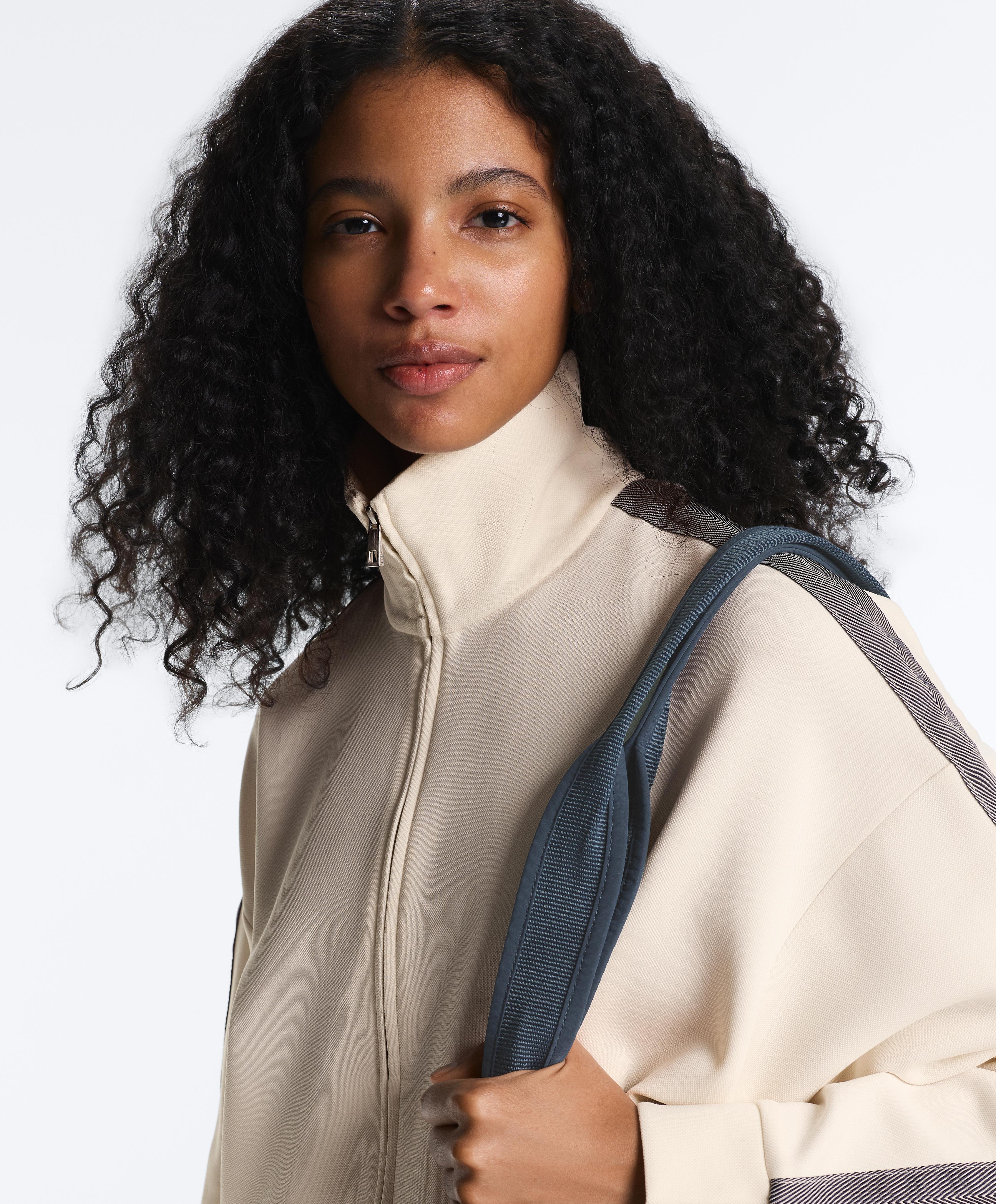 Herringbone side tape piqué cotton jacket — PALE ECRU