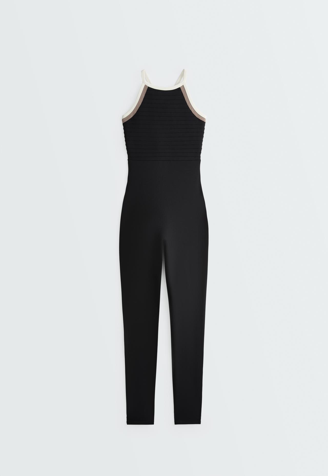 Comfortlux long colour-block jumpsuit — BLACK