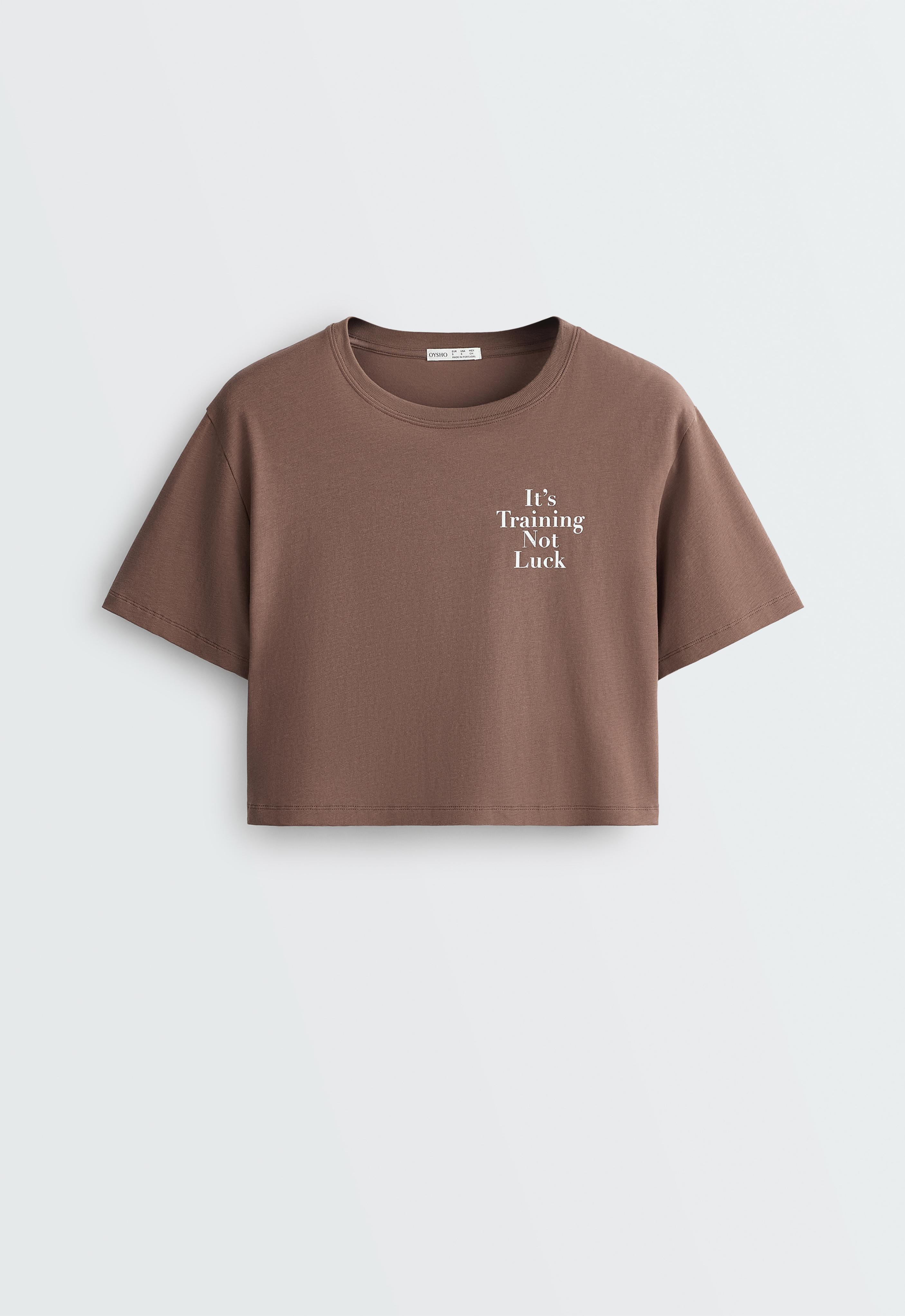 Boxy cropped cotton blend slogan T-shirt — BROWN