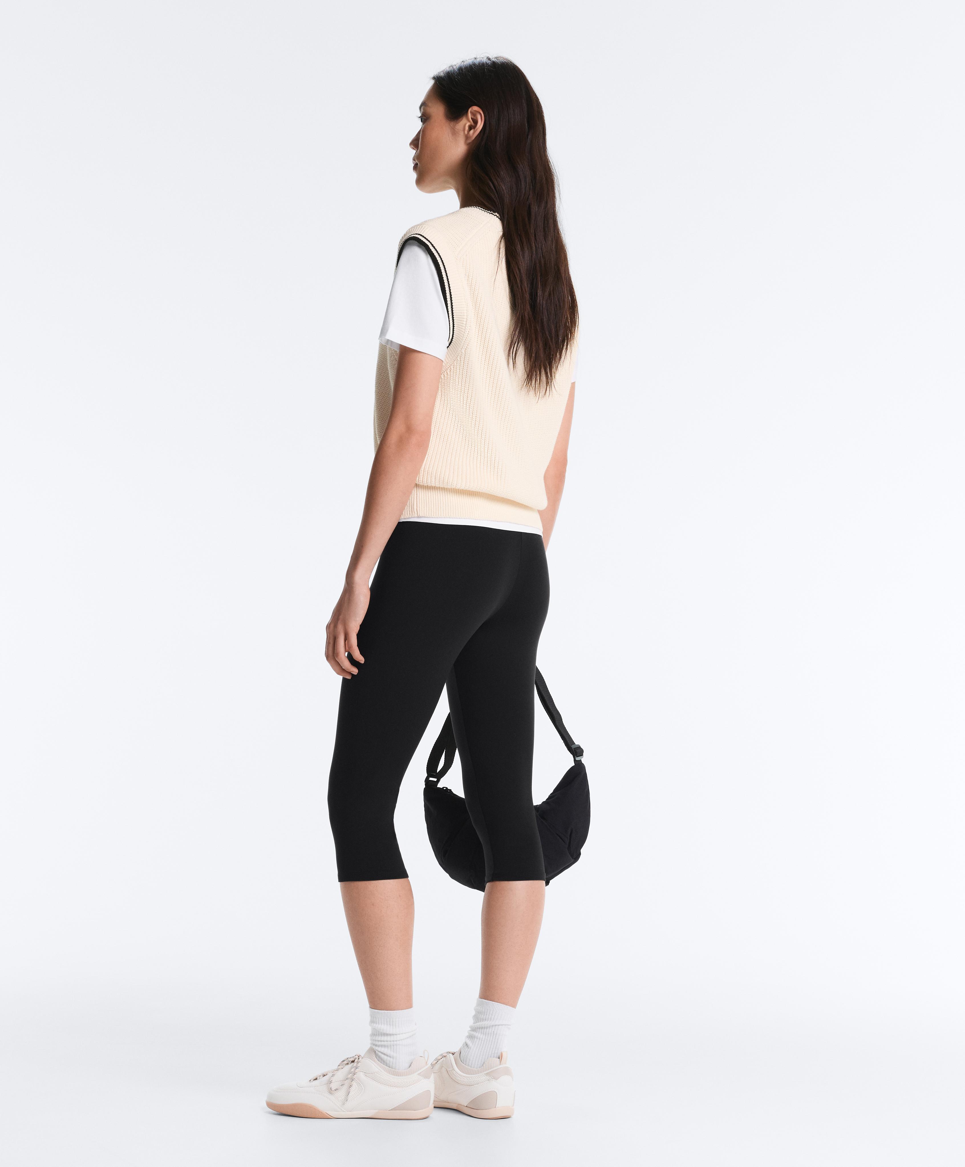 Contrast 100% cotton knit vest — PALE ECRU