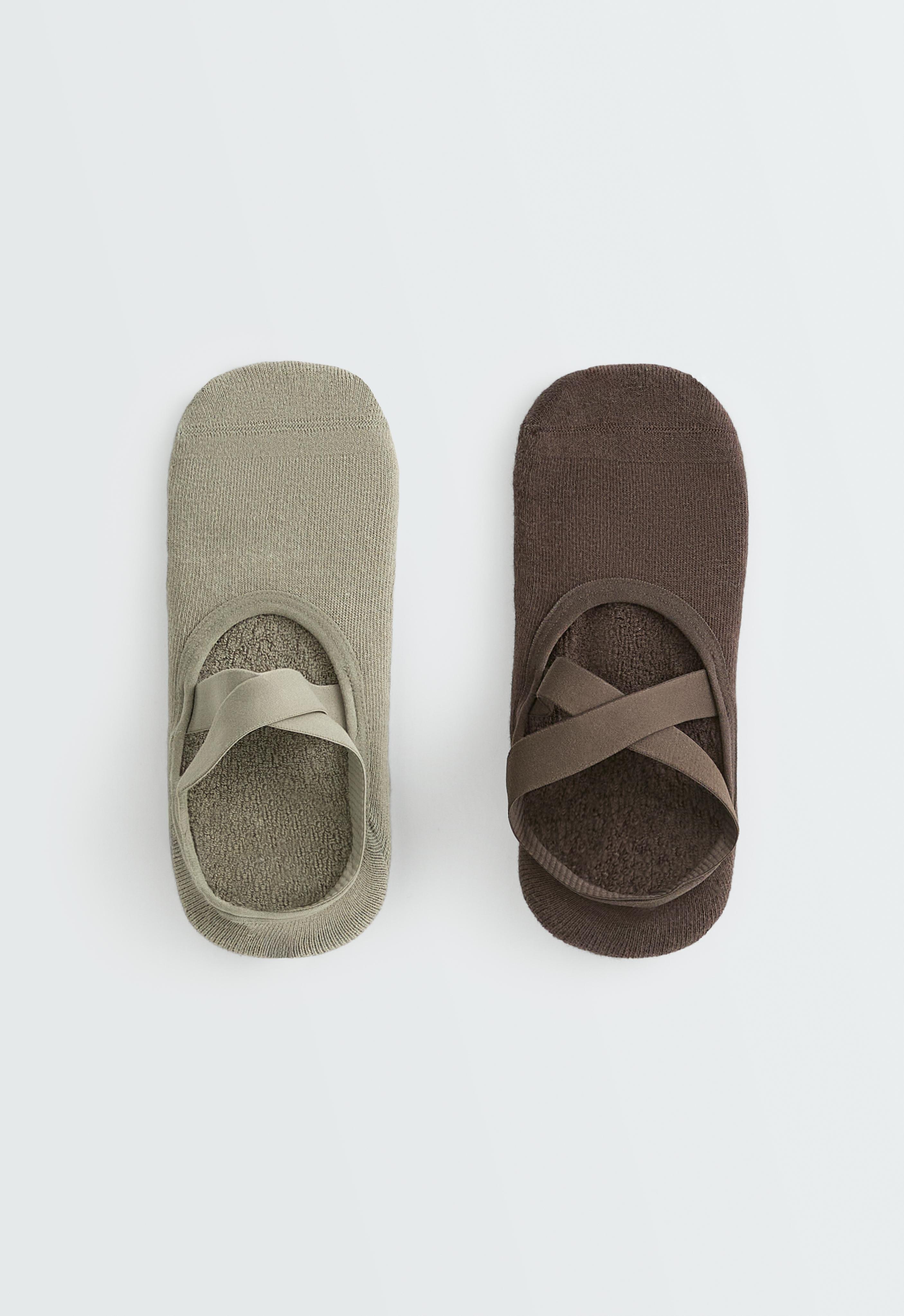 2 pares de calcetines yoga y pilates acolchados mezcla algodón cintas cruzadas