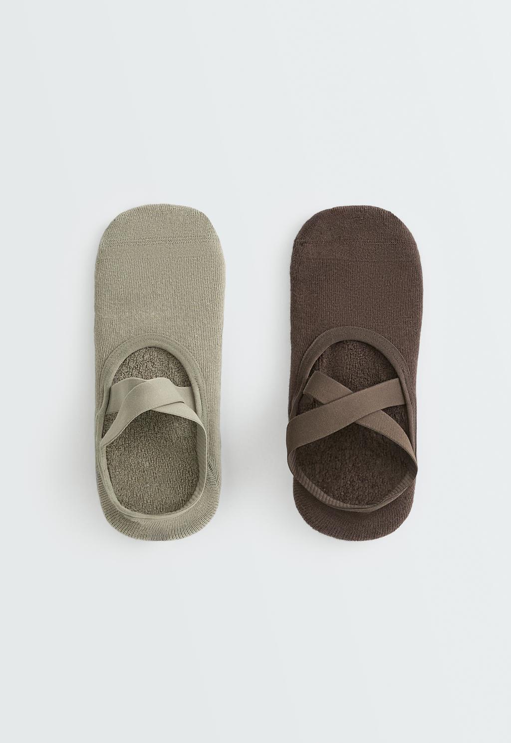 Oysho 2 pairs of padded cotton blend yoga and Pilates socks with crossover straps