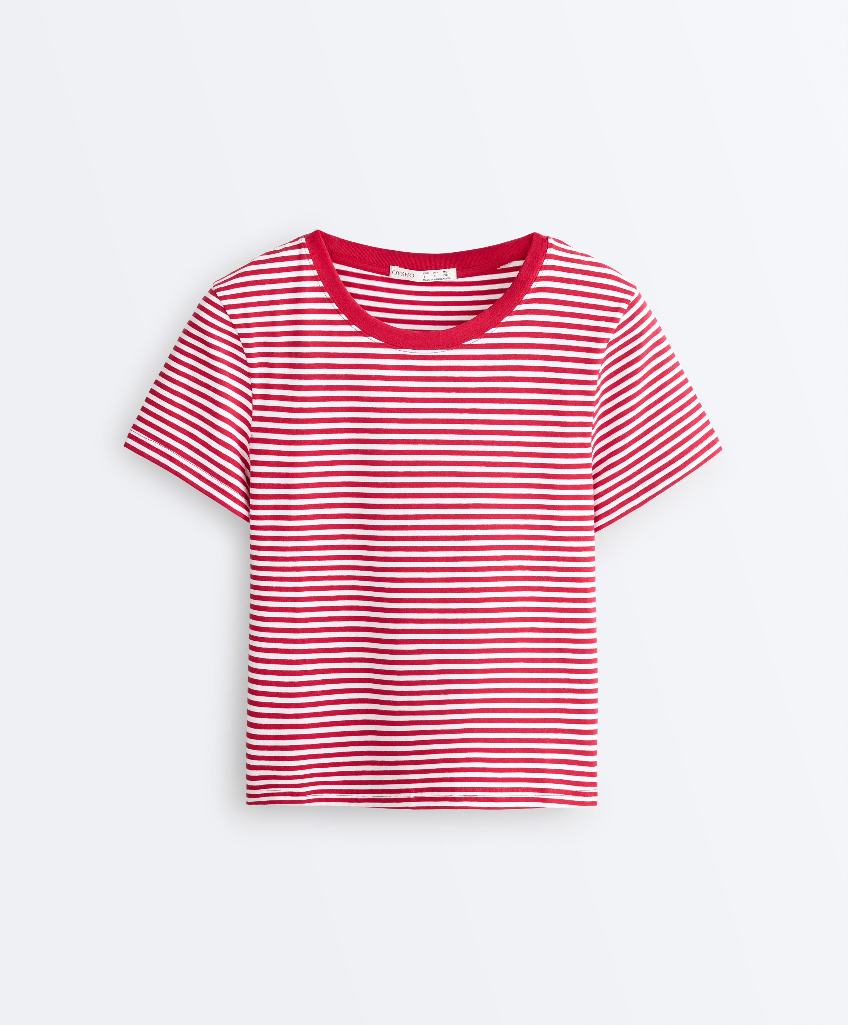 Regular fit striped cotton-blend short-sleeved T-shirt — RED