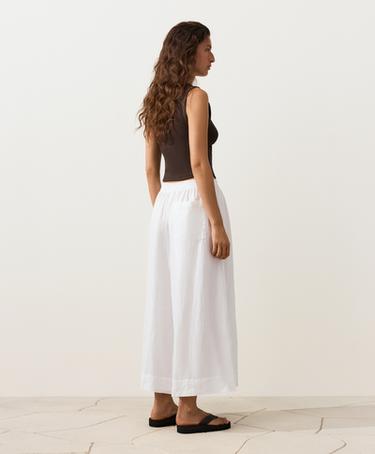 100% linen super wide-leg cropped trousers — WHITE  7