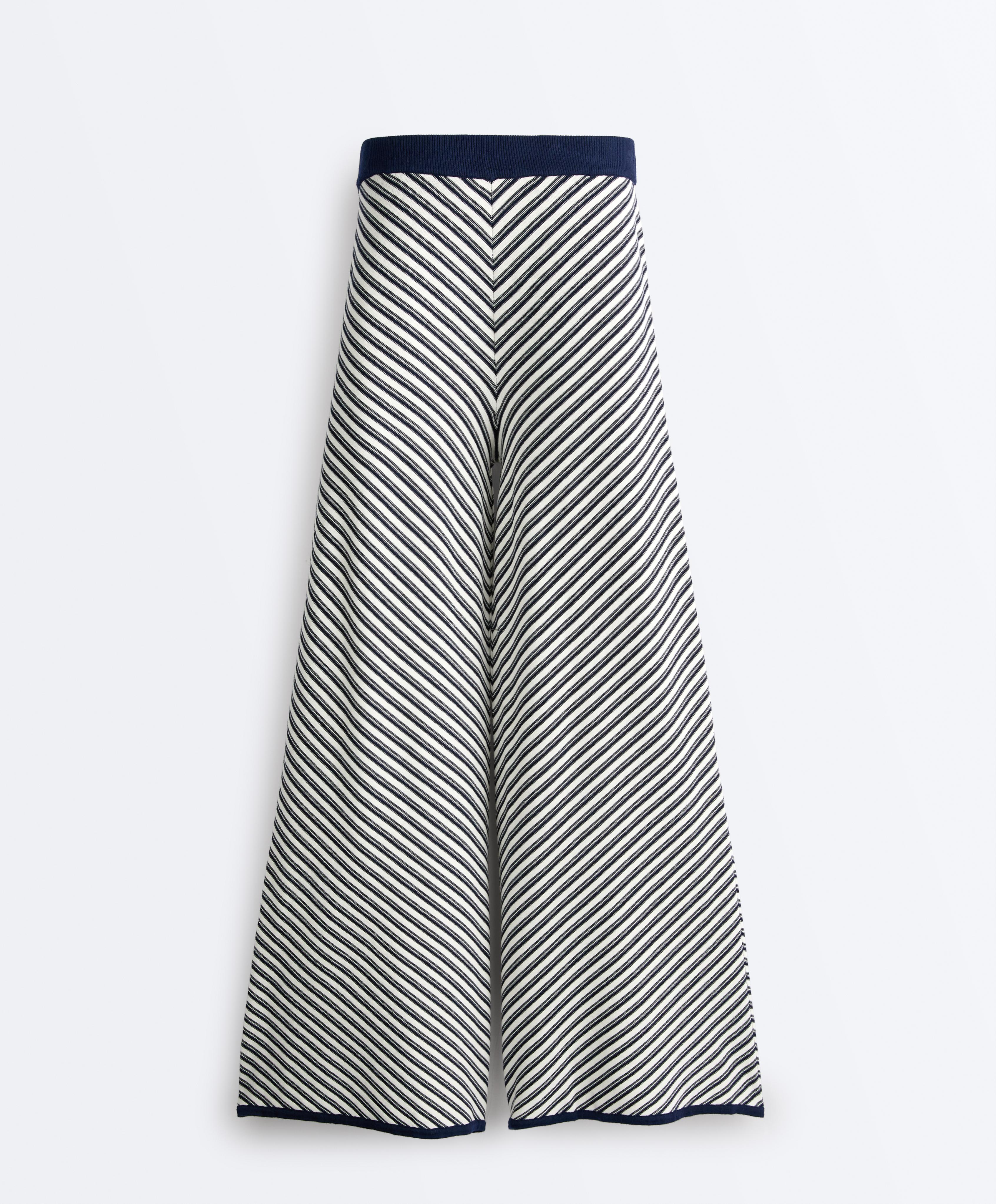 Diagonal stripe wide-leg knit trousers — NAVY BLUE