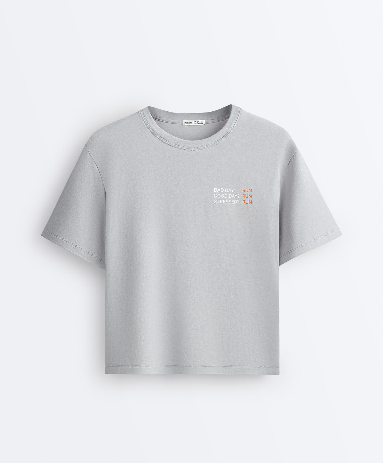 Boxy cotton blend slogan T-shirt — GREY