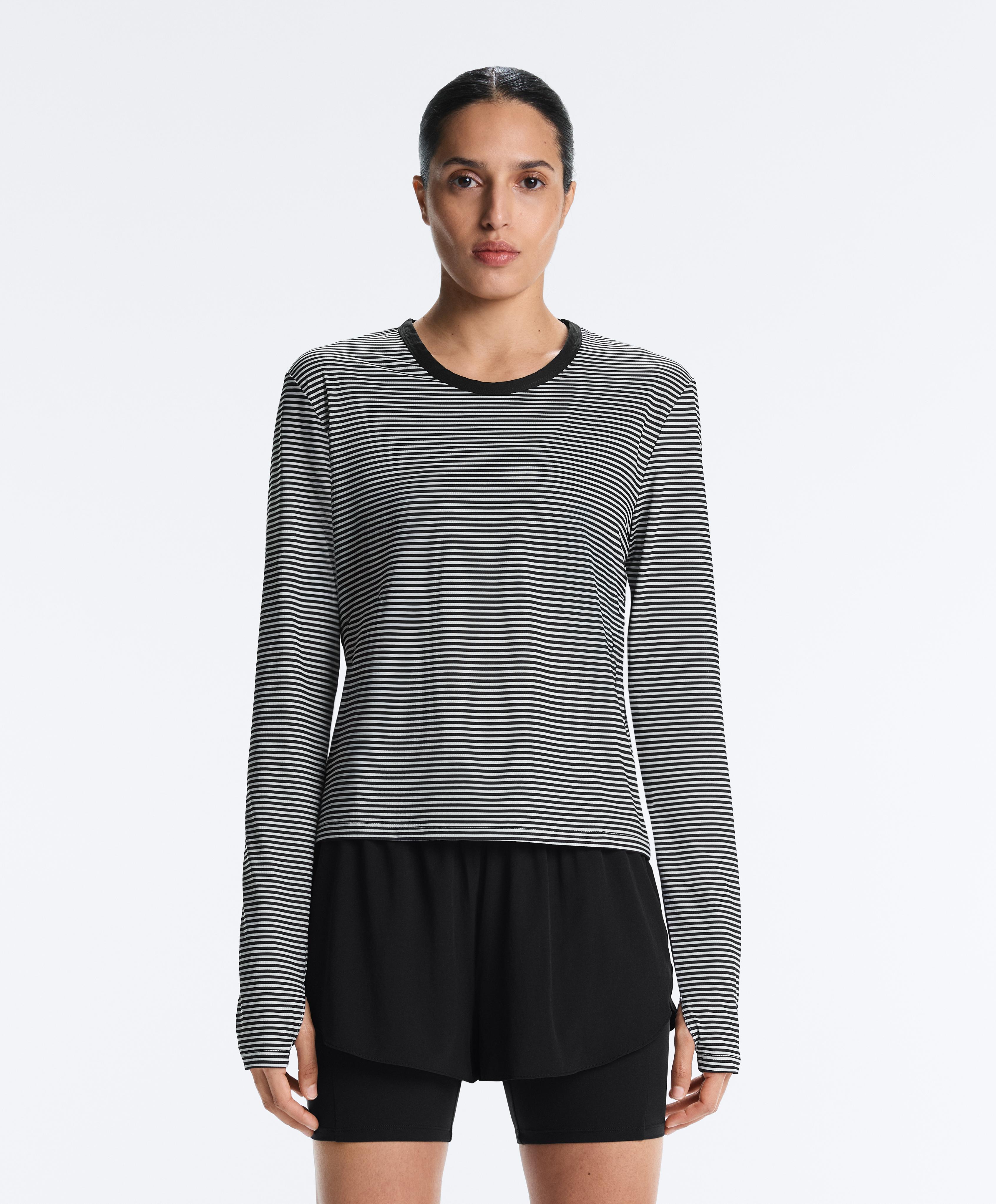 Striped long-sleeved technical T-shirt — BLACK