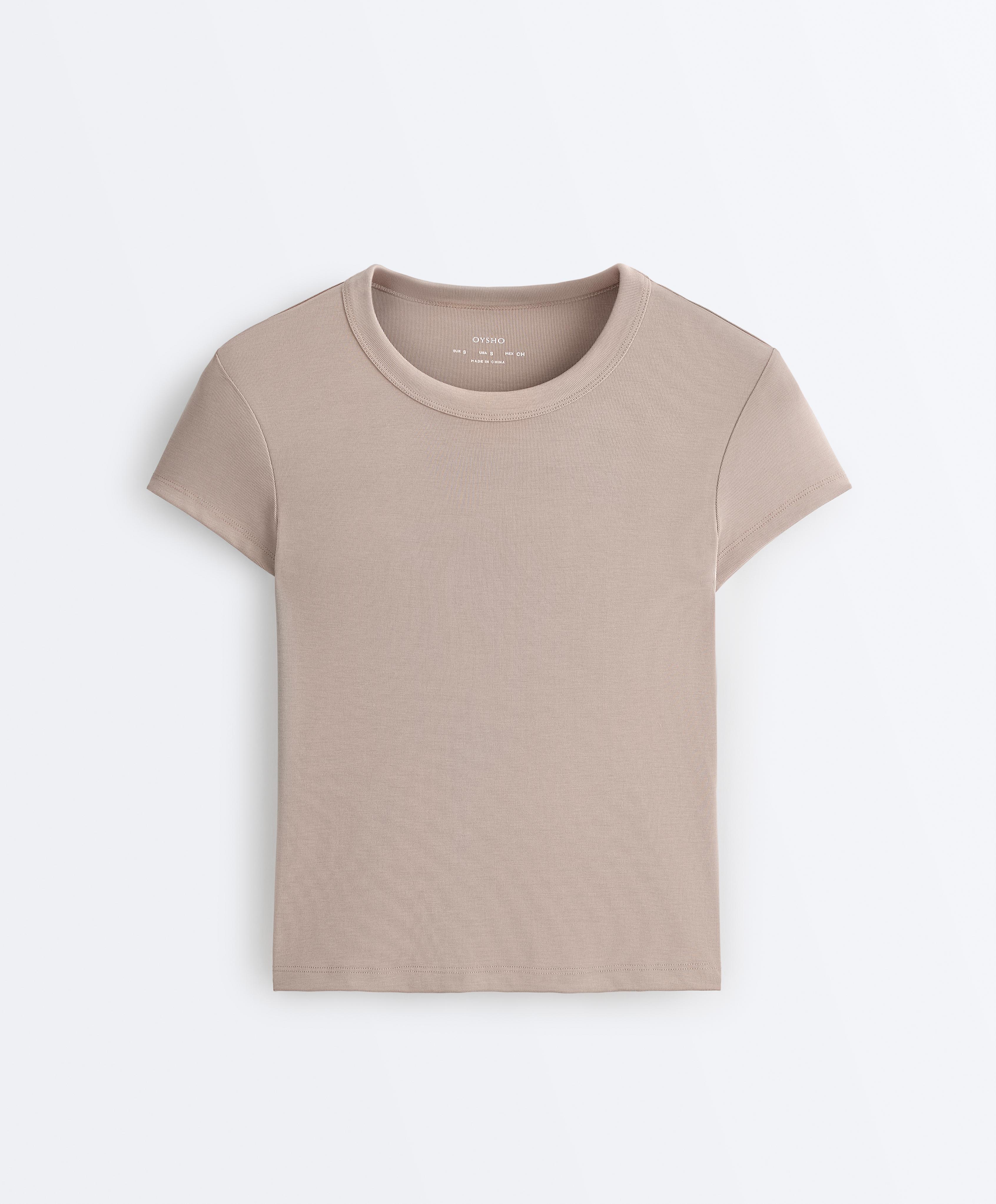 Fitted modal rib short-sleeve T-shirt — MID-MINK