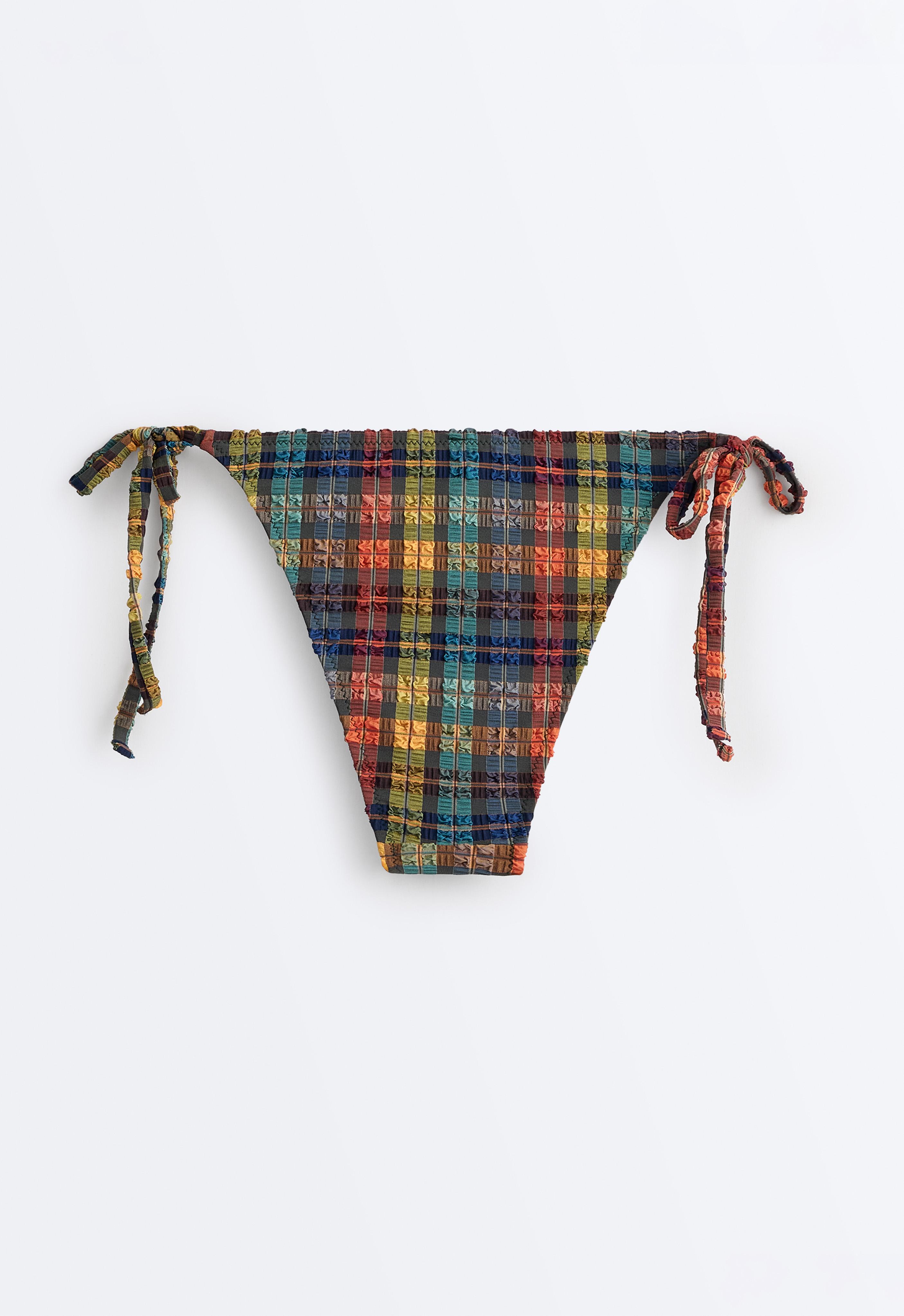 Textured check medium-coverage bikini briefs — BLUE GREEN