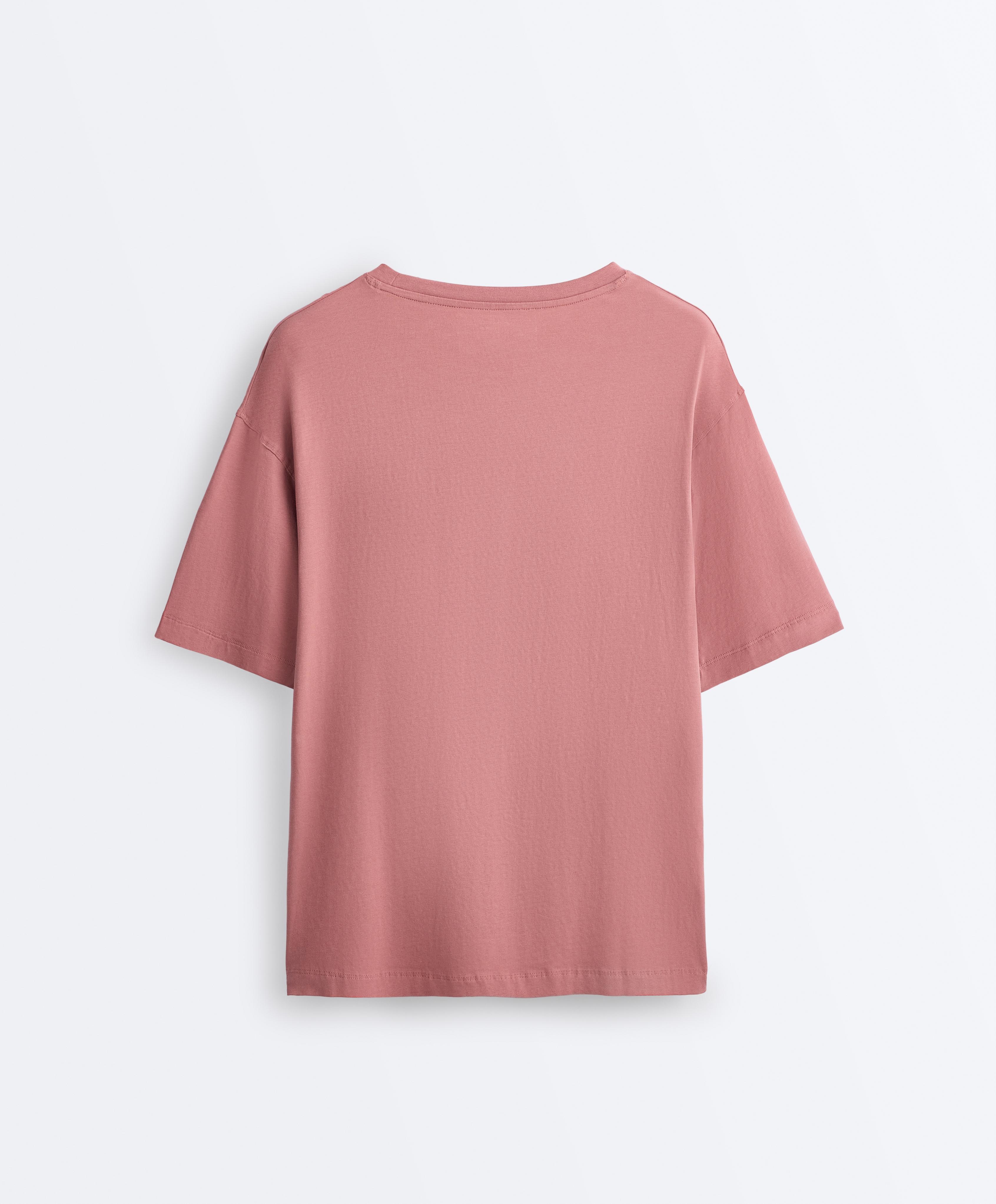 Long short-sleeved cotton blend T-shirt — PALE PINK