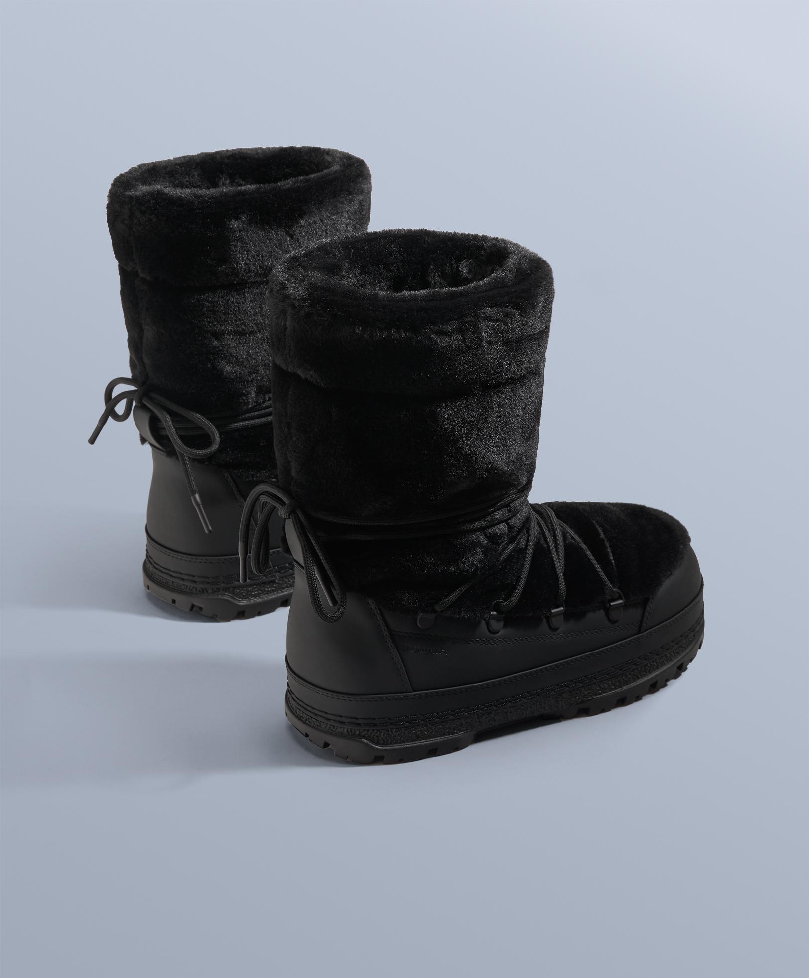 Lace-up technical faux fur boots — BLACK