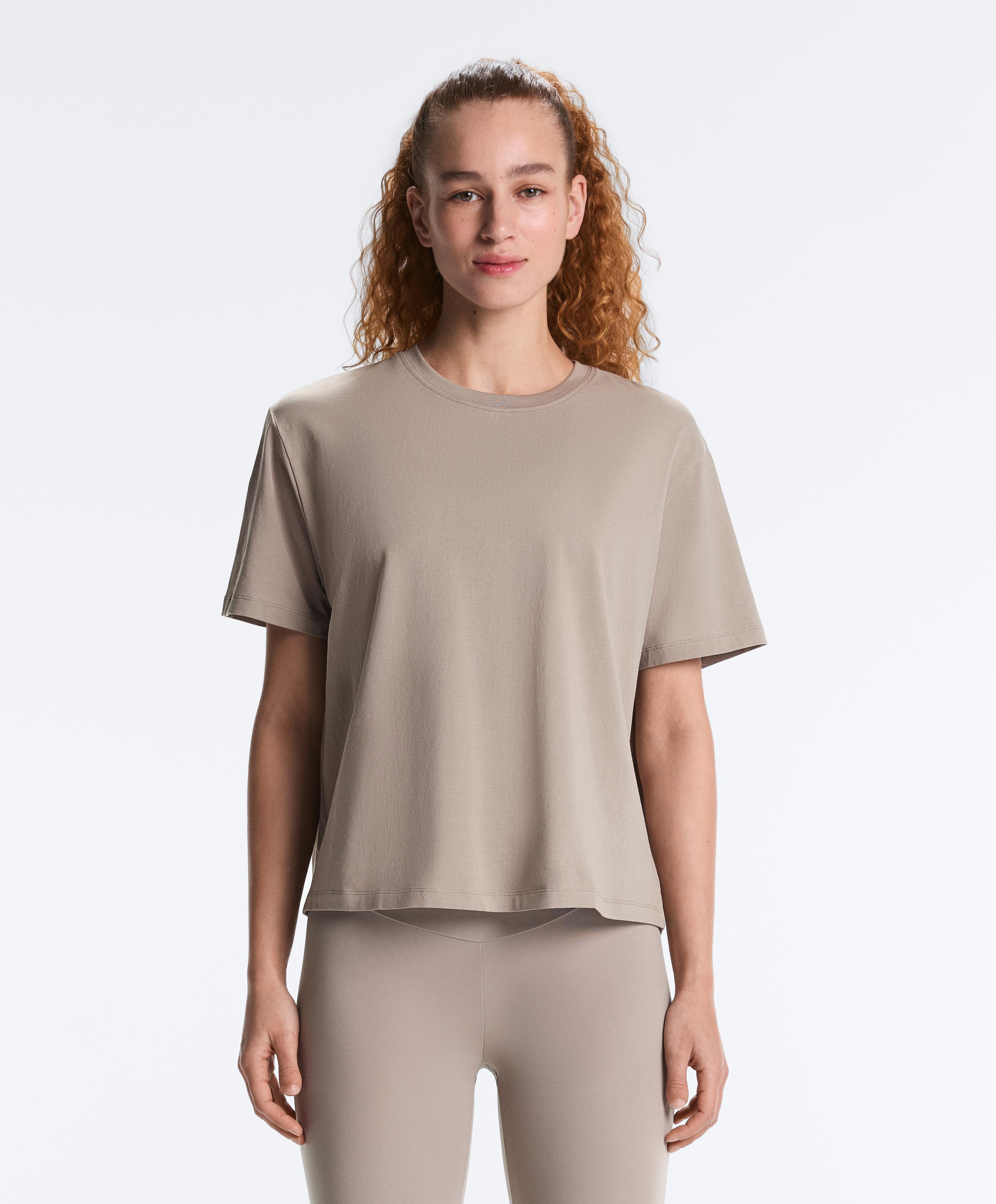 Boxy cotton blend T-shirt — PALE TAUPE