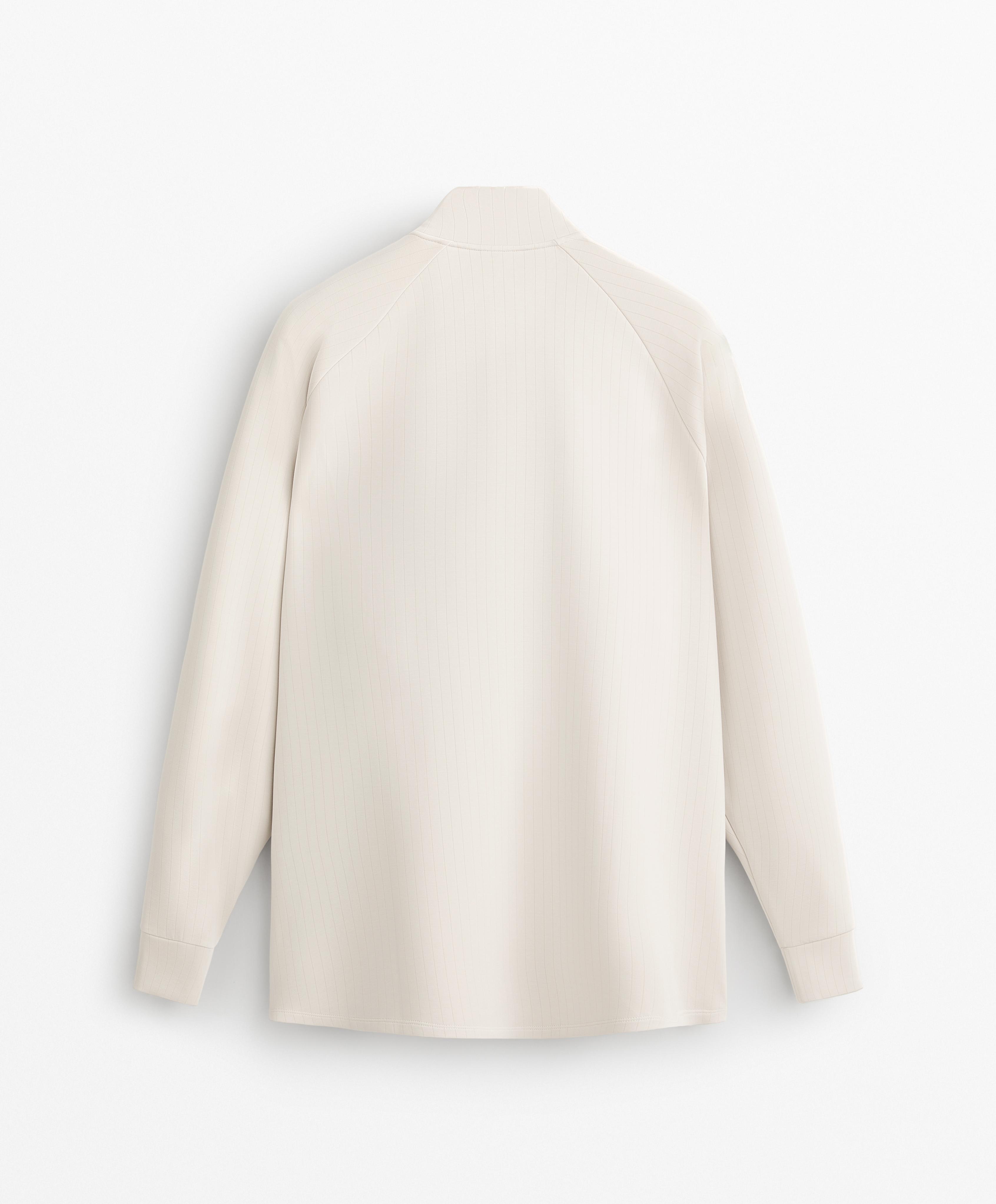 Long striped high neck jacket with soft touch modal