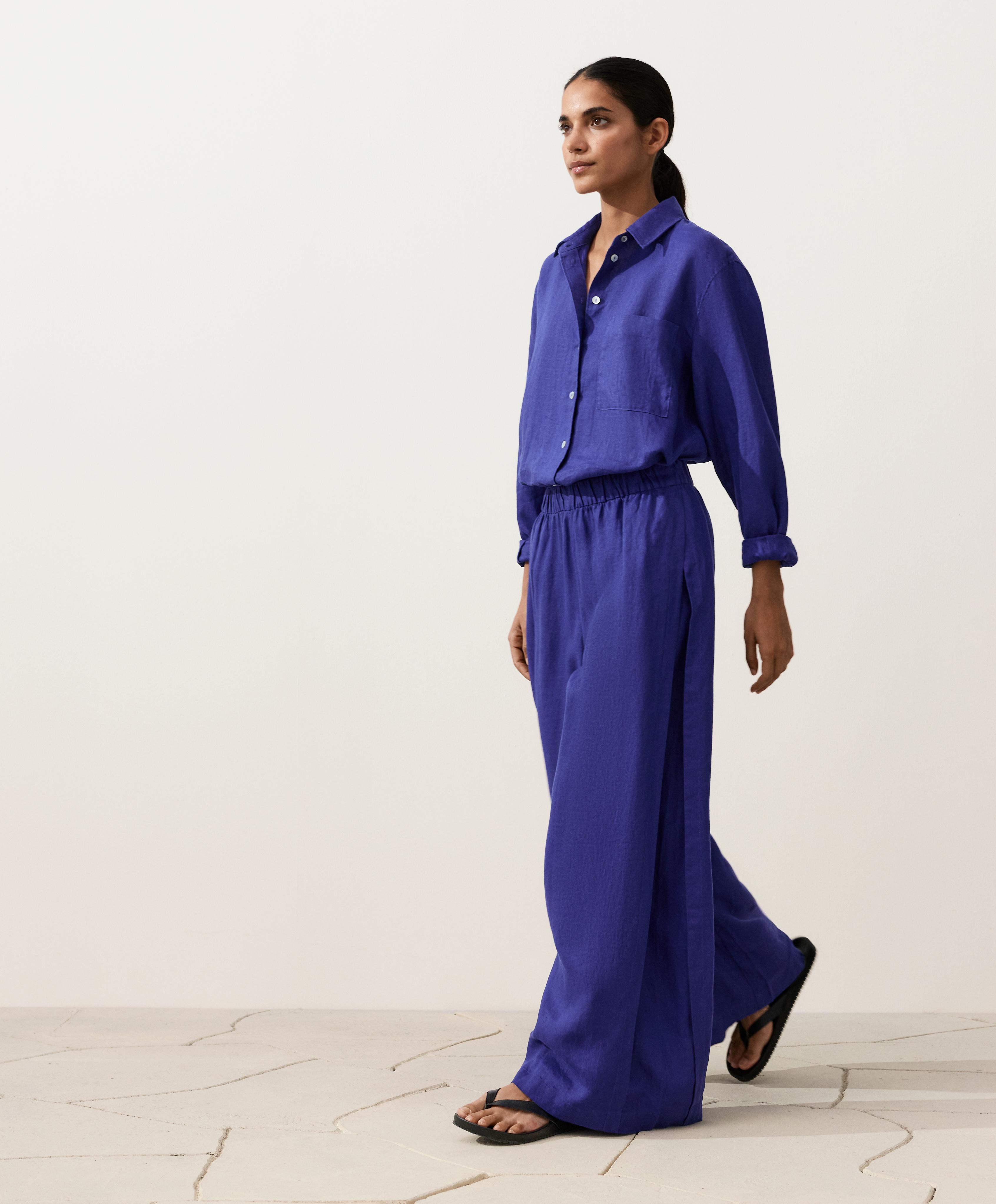100% linen relaxed shirt — COBALT