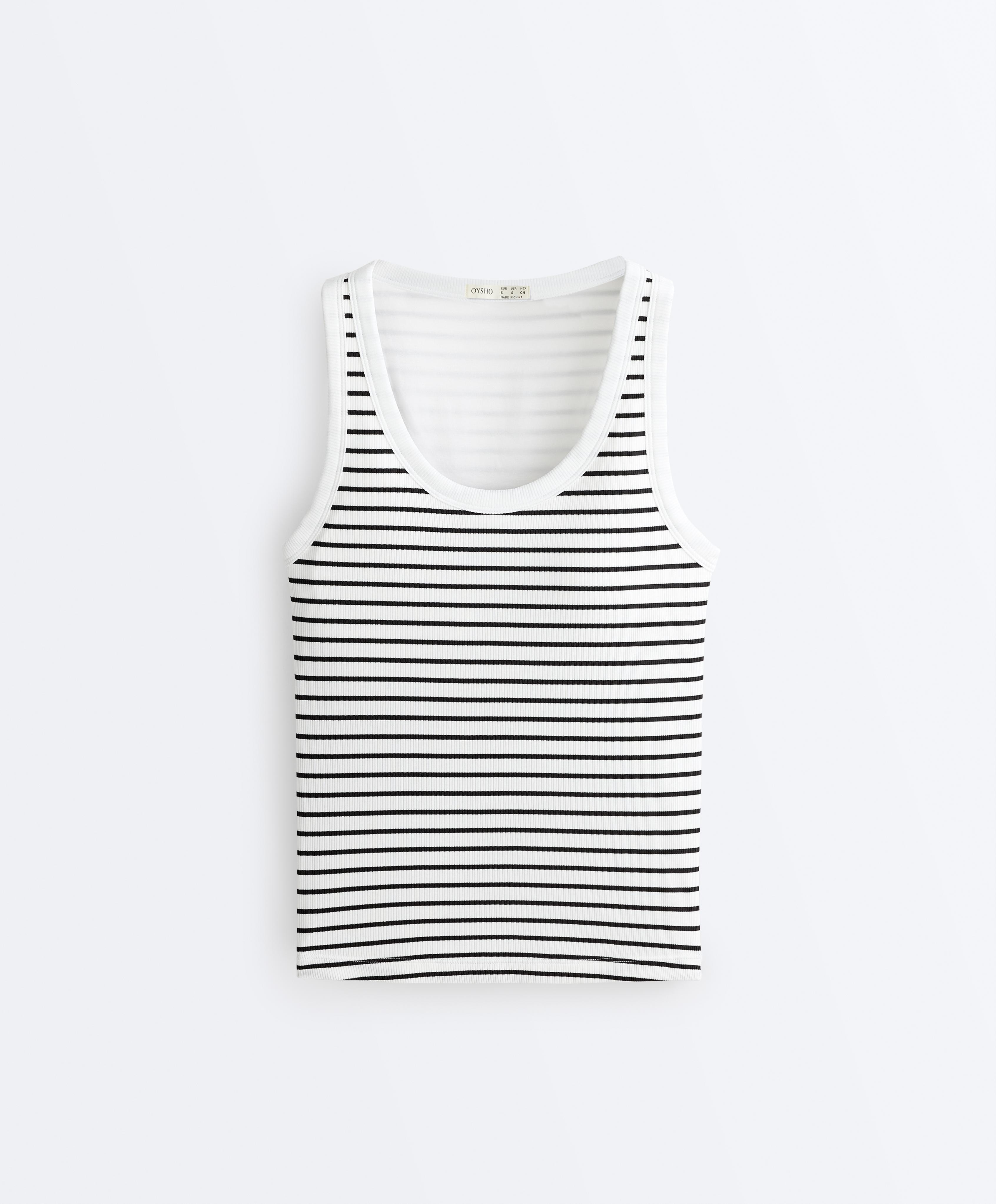 Long modal rib stripe tank top — BLACK