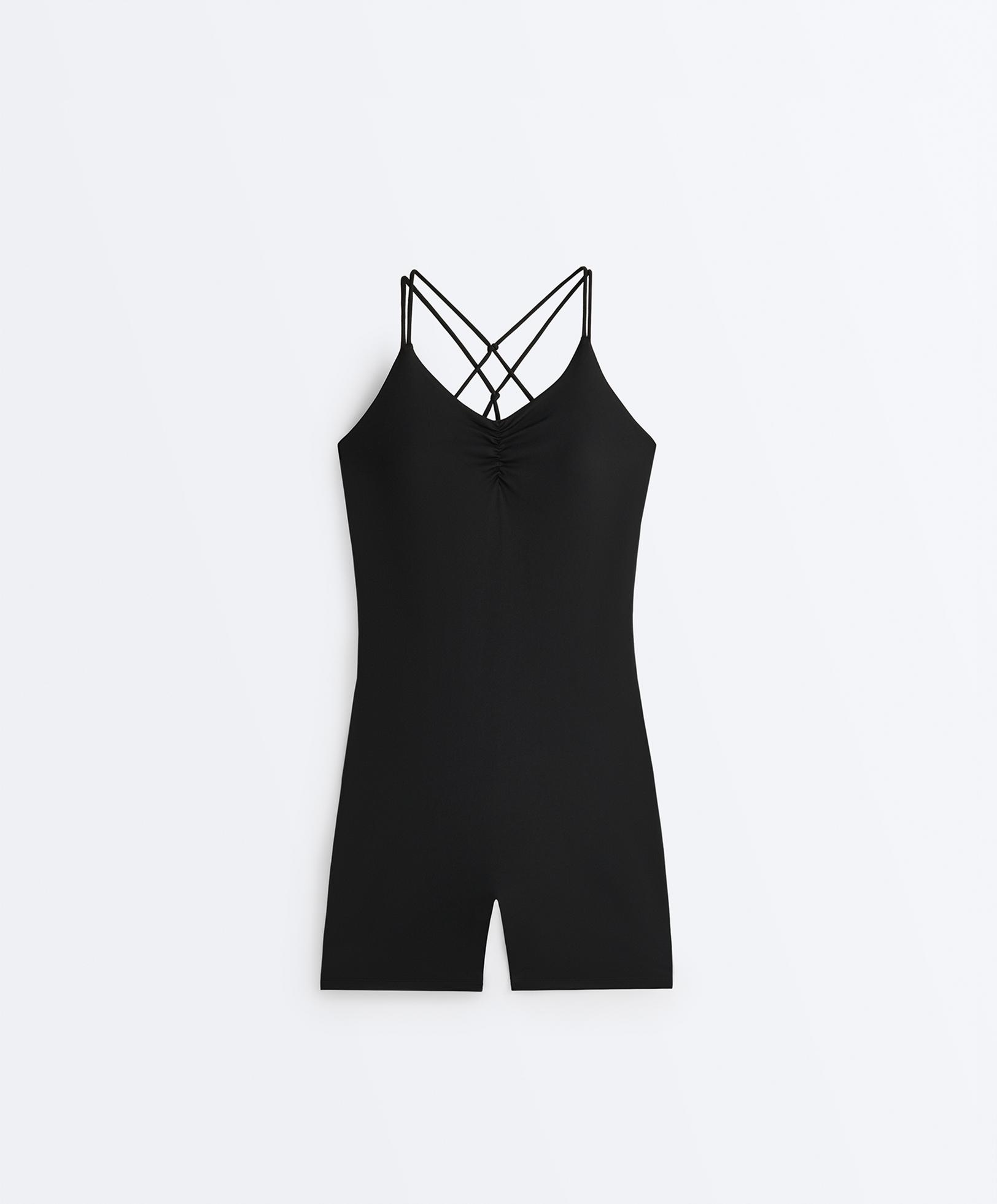 Comfortlux short jumpsuit with knot detail — BLACK