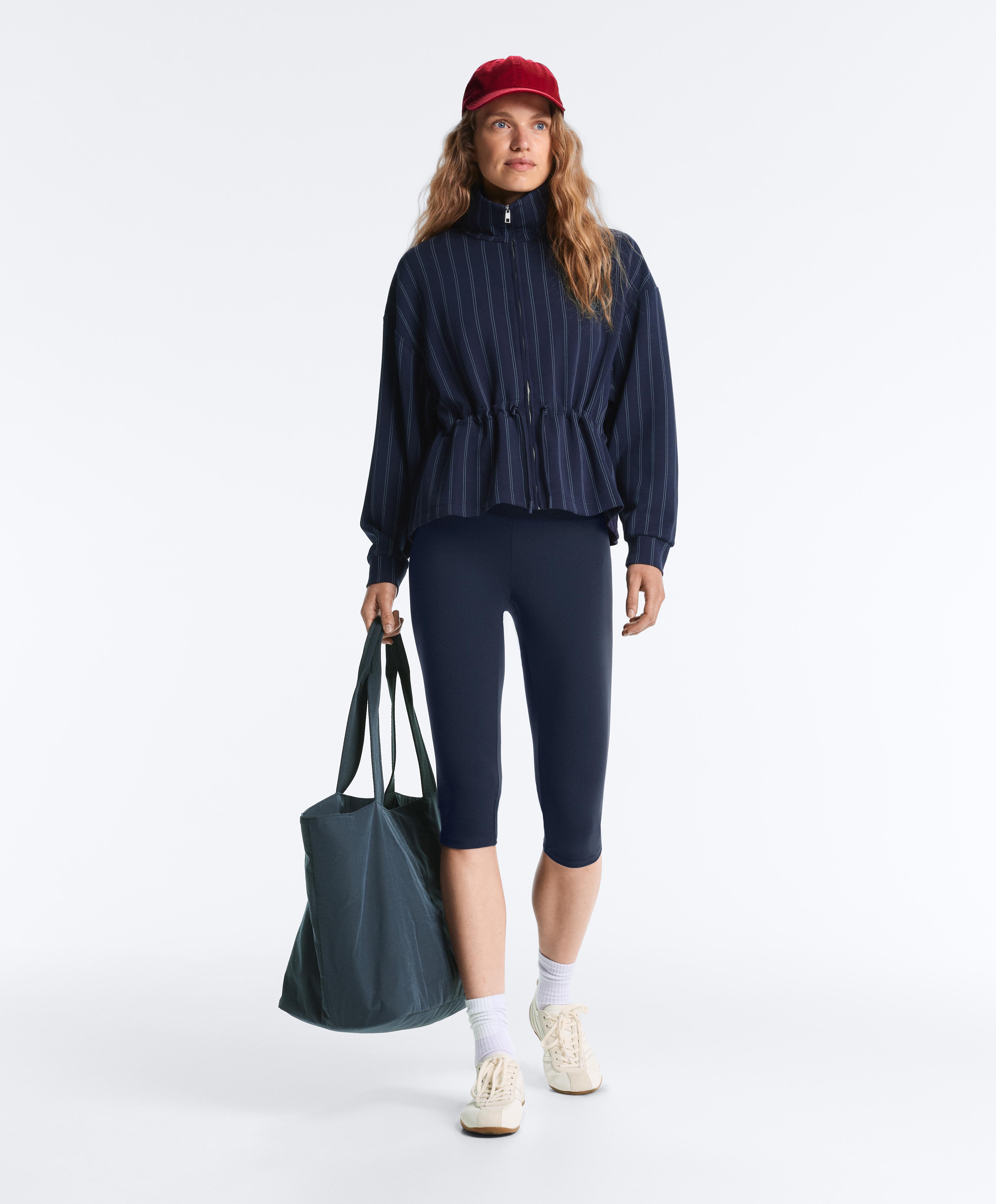 Soft-touch modal jacket with adjustable waist and high collar — NAVY BLUE