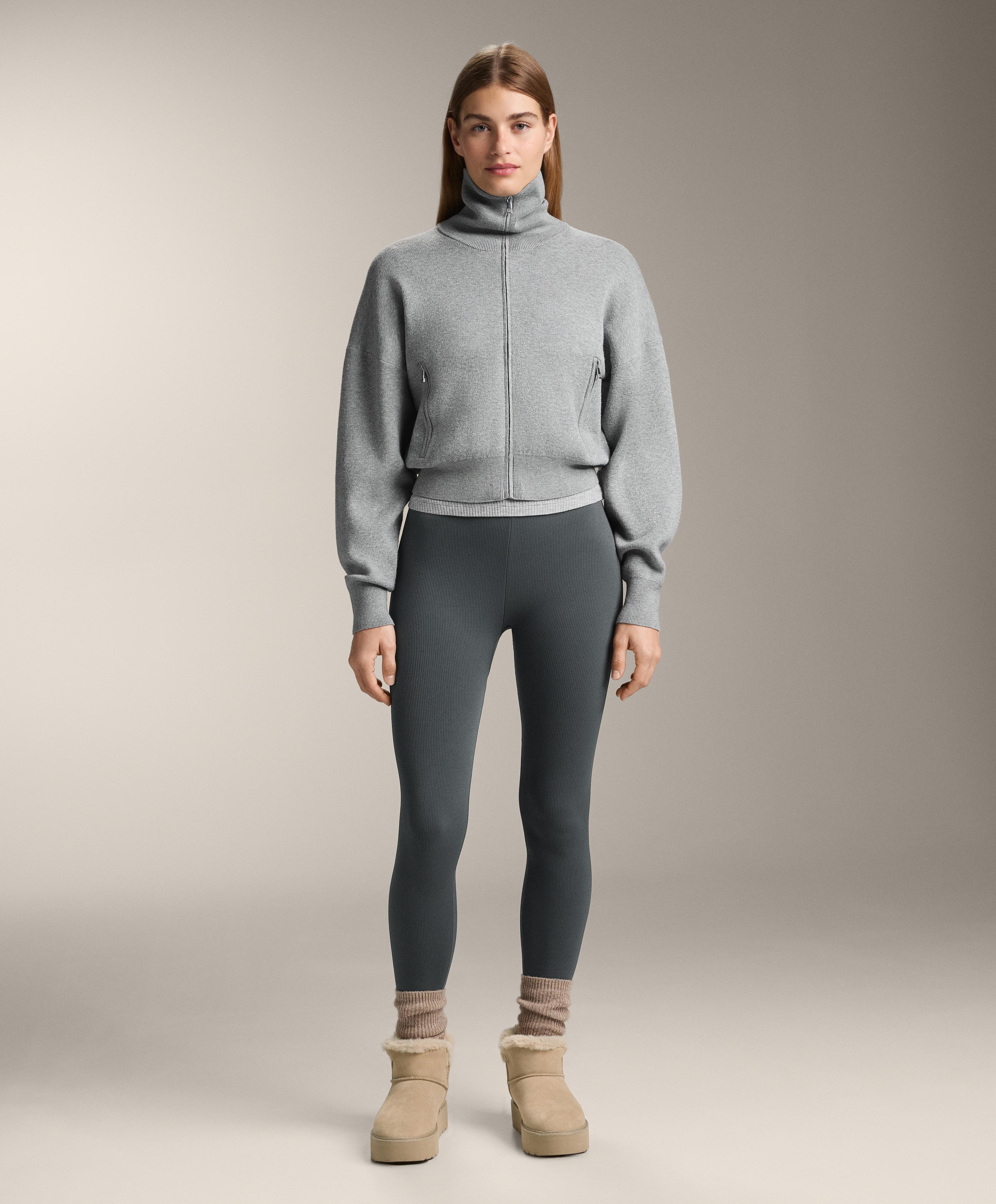 Super-high-rise seamless extra-warm rib ankle-length leggings 70 cm — ANTHRACITE GREY