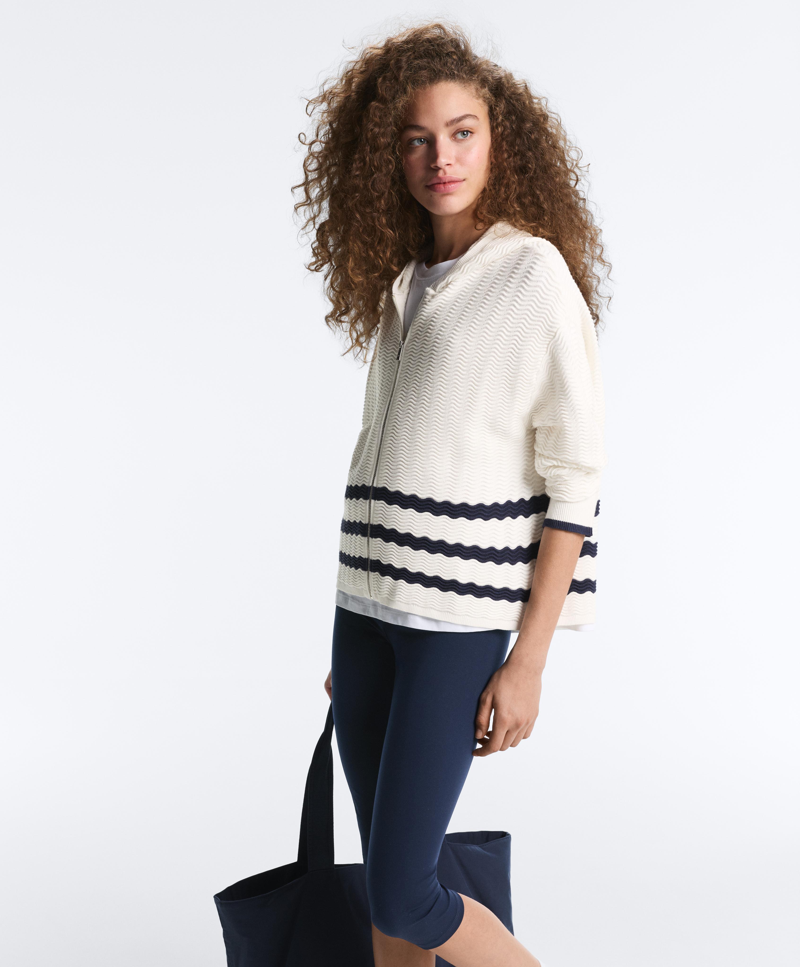 Wave knit hooded jacket — WHITE 