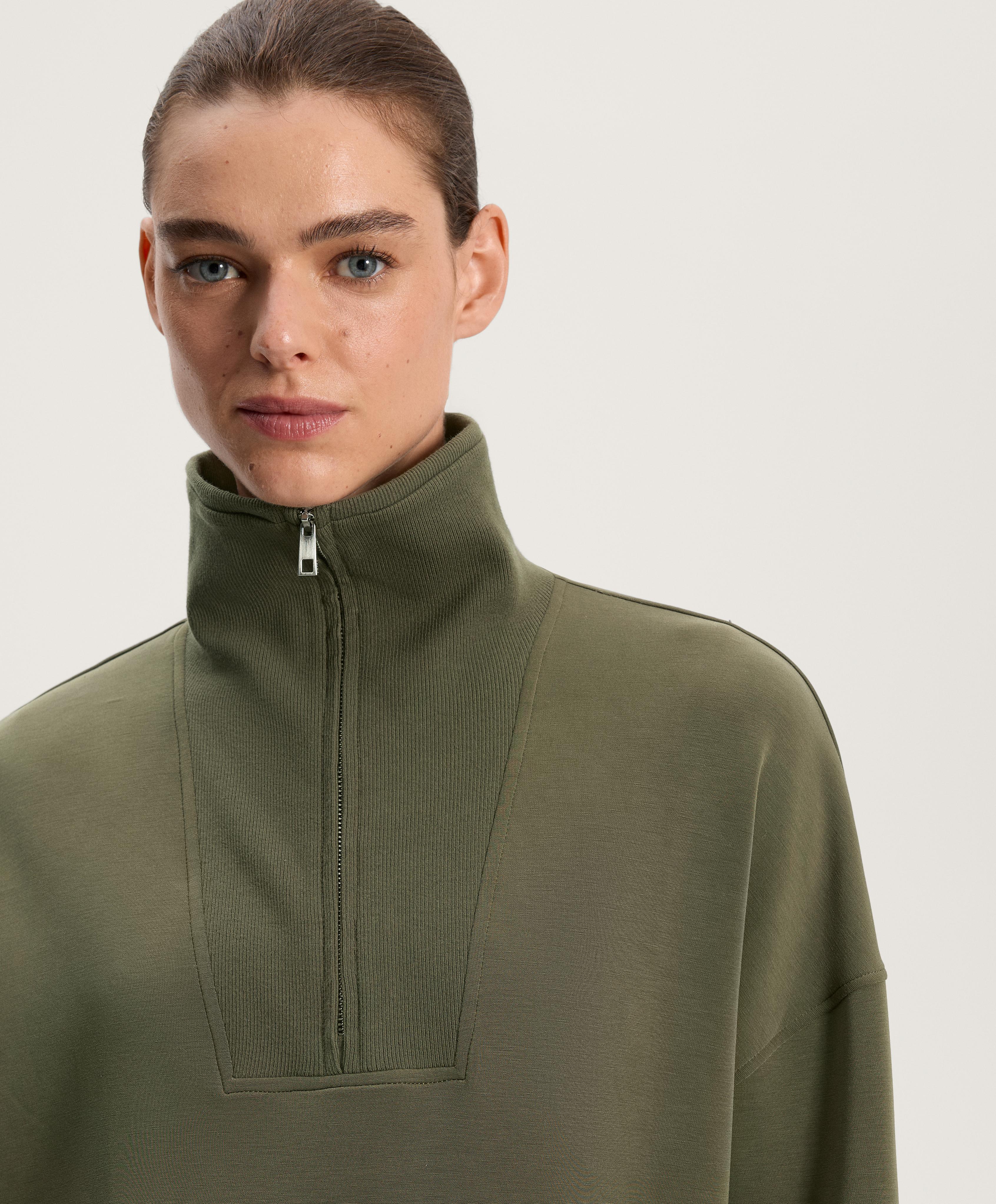 Soft-touch half-zip sweatshirt with modal and rib details - Sale