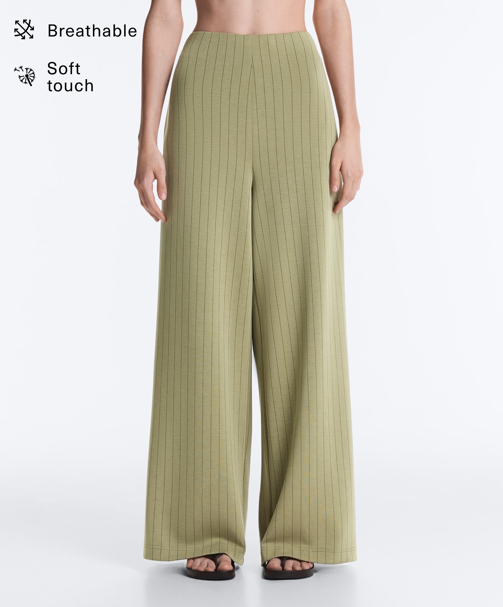 Soft touch pinstripe wide leg high rise trousers