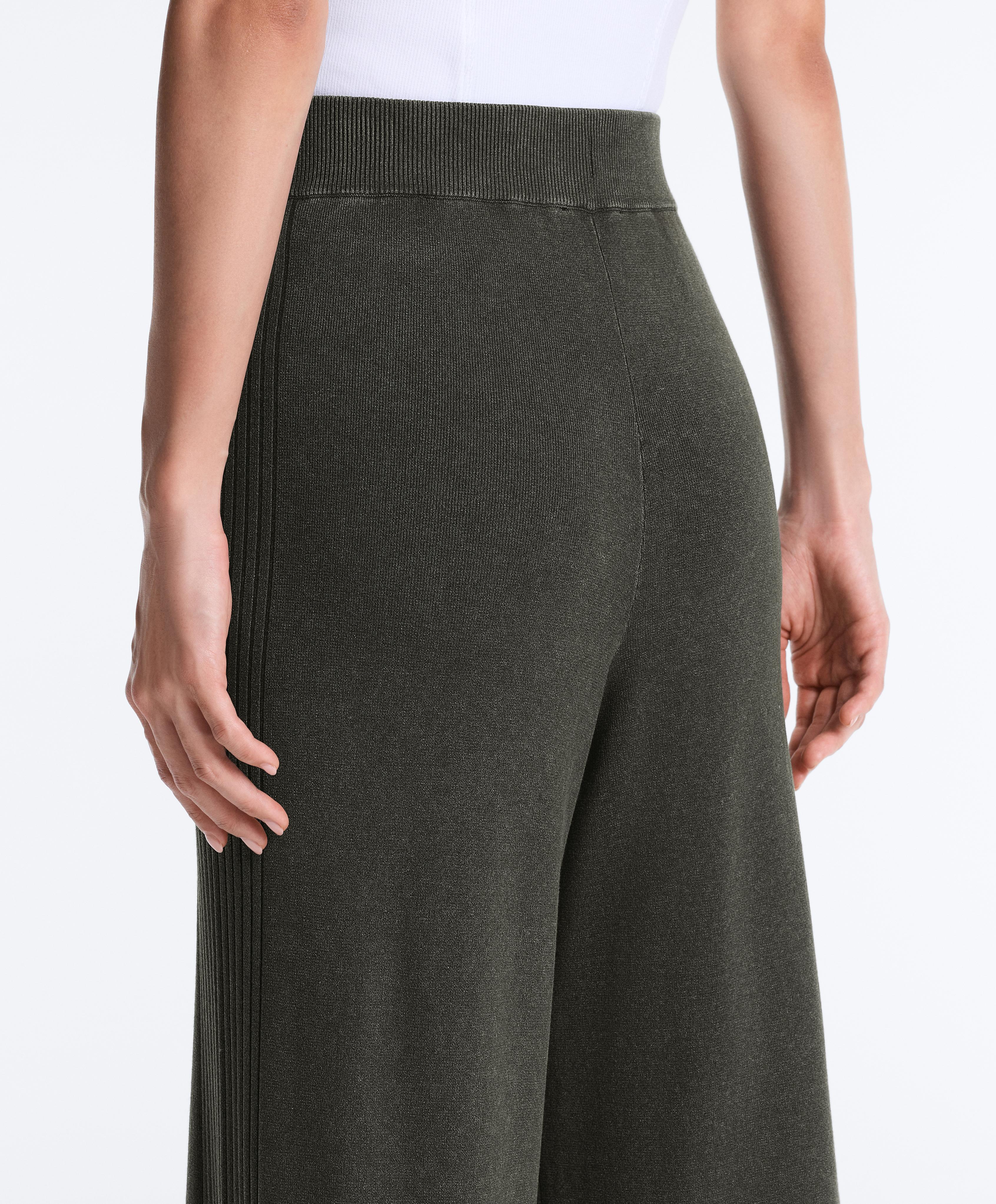 Rib knit straight-leg trousers — GREEN