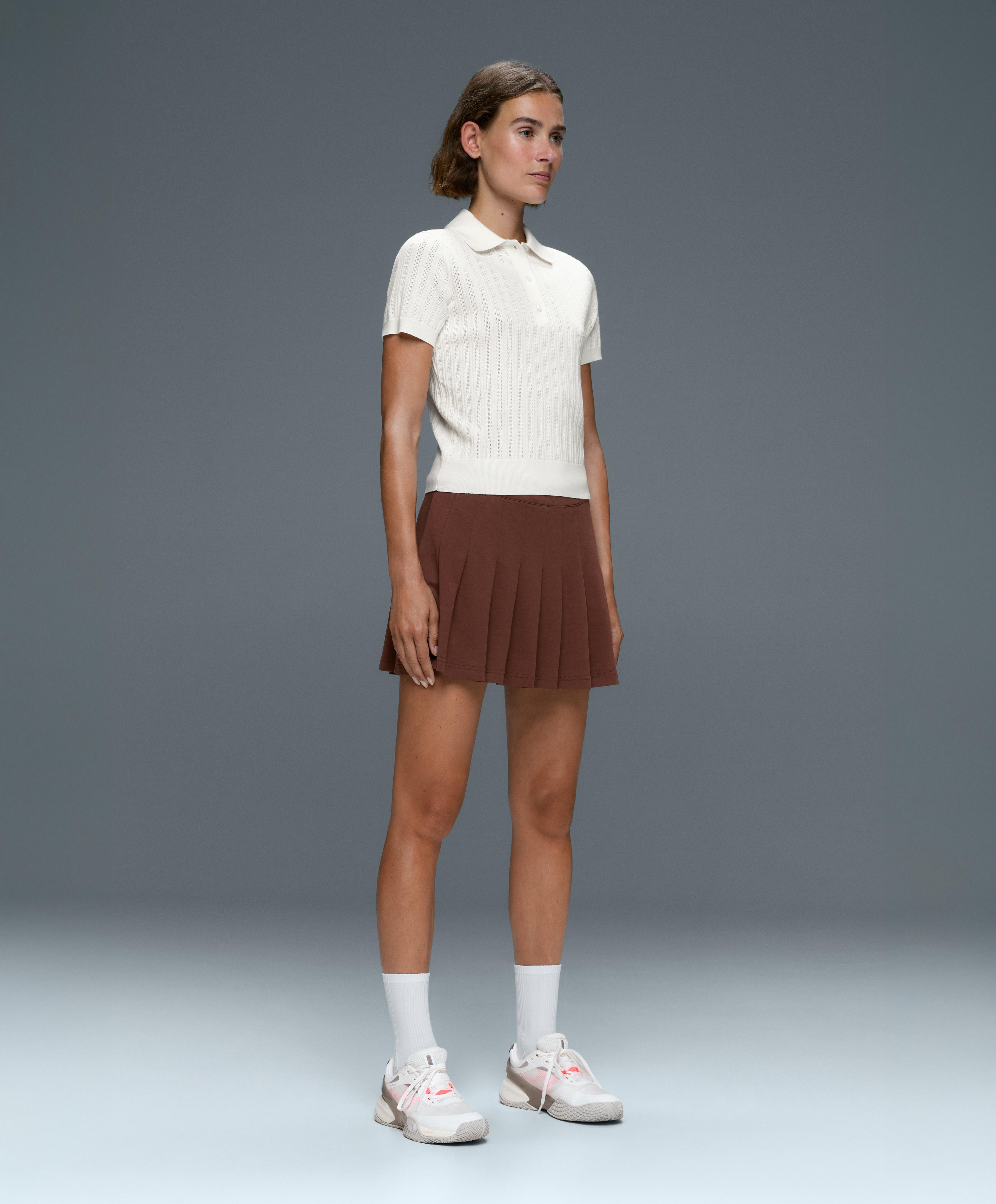 Short sleeve open knit polo shirt — WHITE