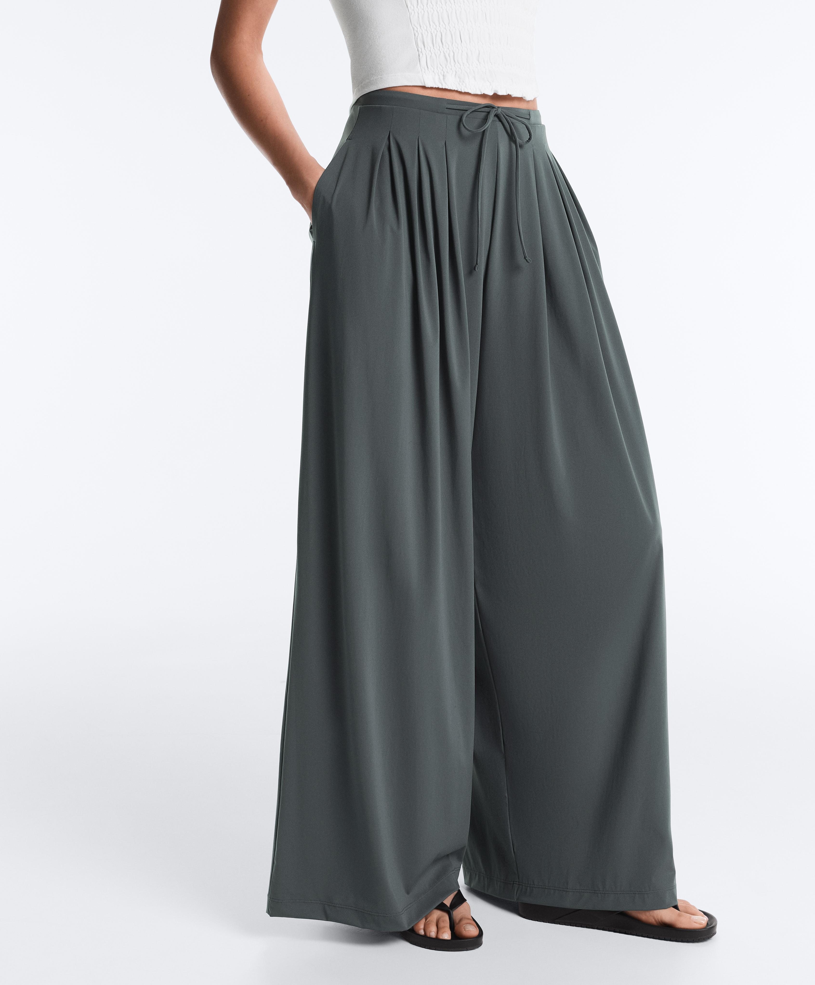Light Touch wide-leg trousers with darts — STEEL GREY